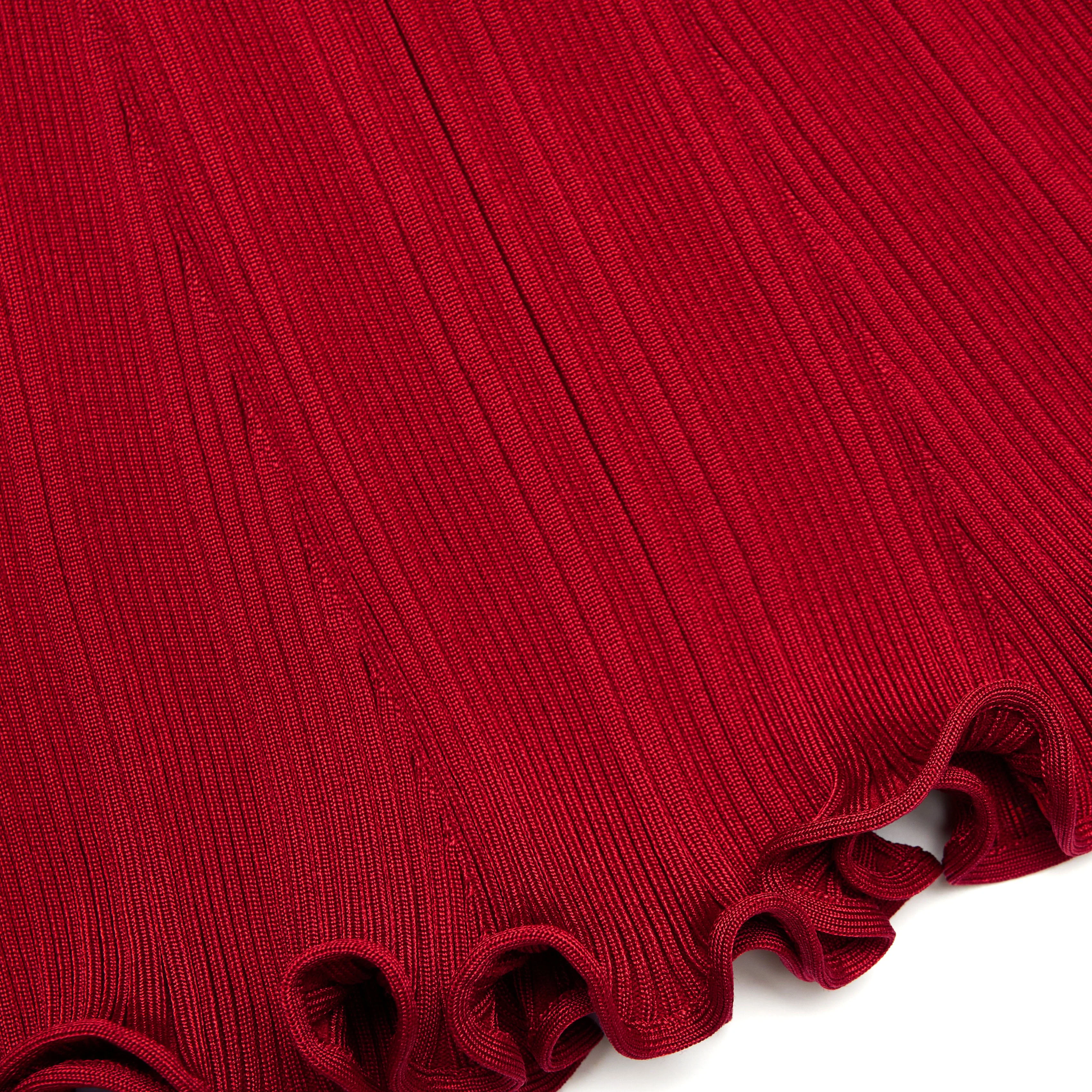 Red Pearl Trim Knit Midi Dress - Image 5