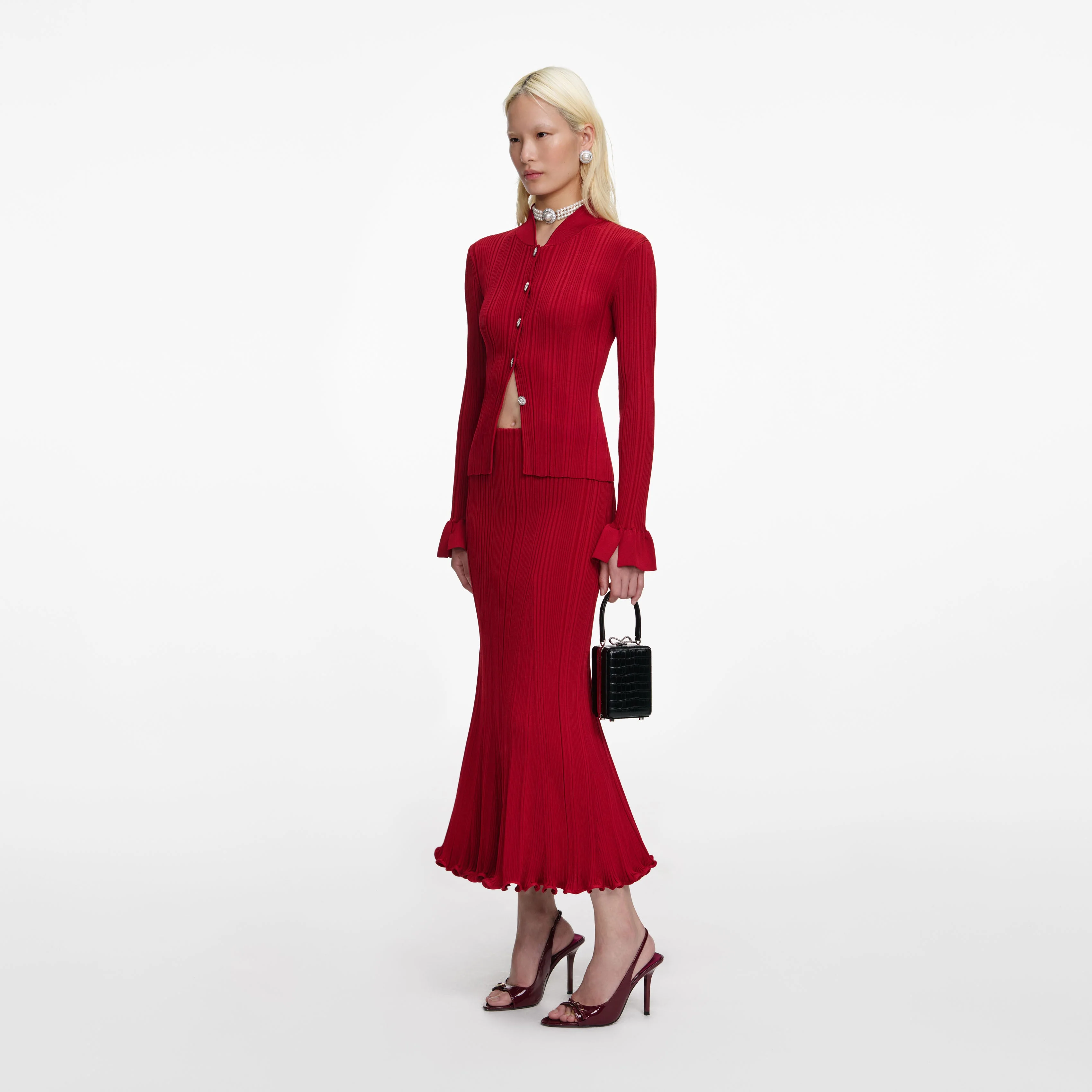 Red Viscose Knit Midi Skirt - Image 2