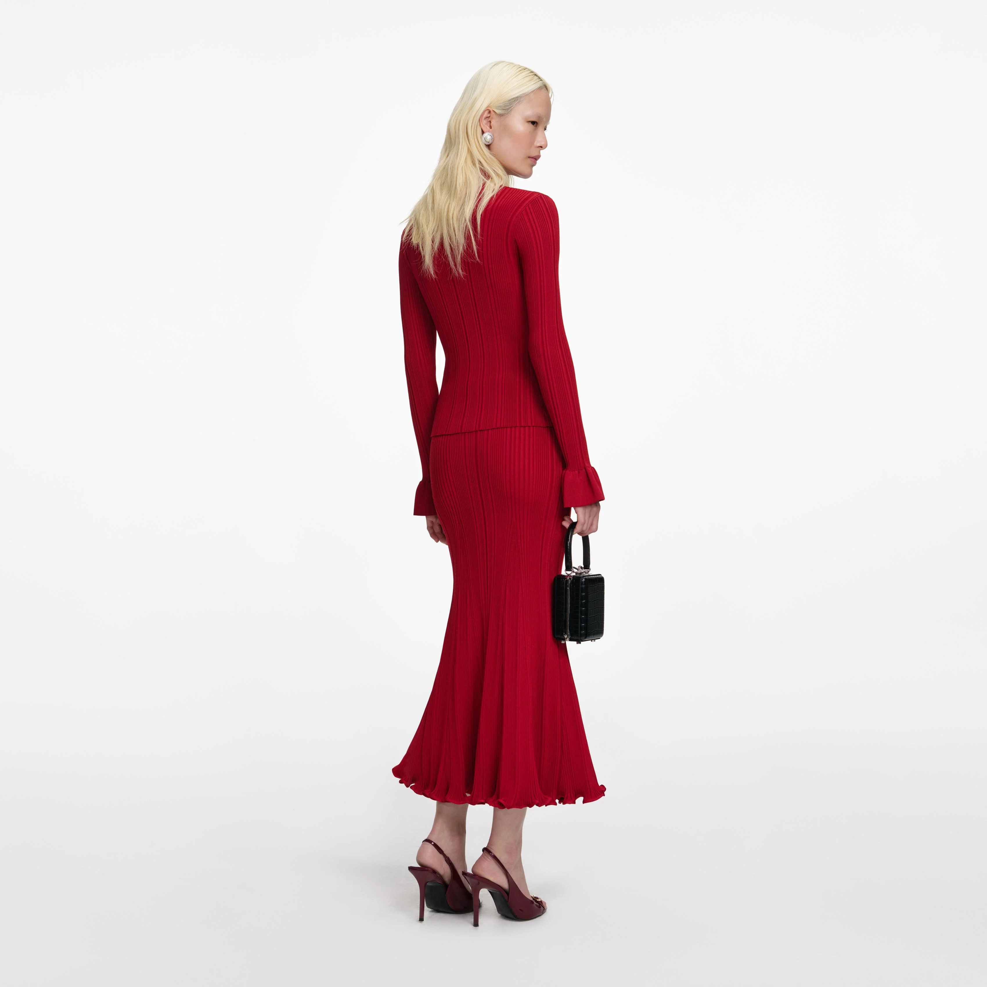 Red Viscose Knit Midi Skirt - Image 3