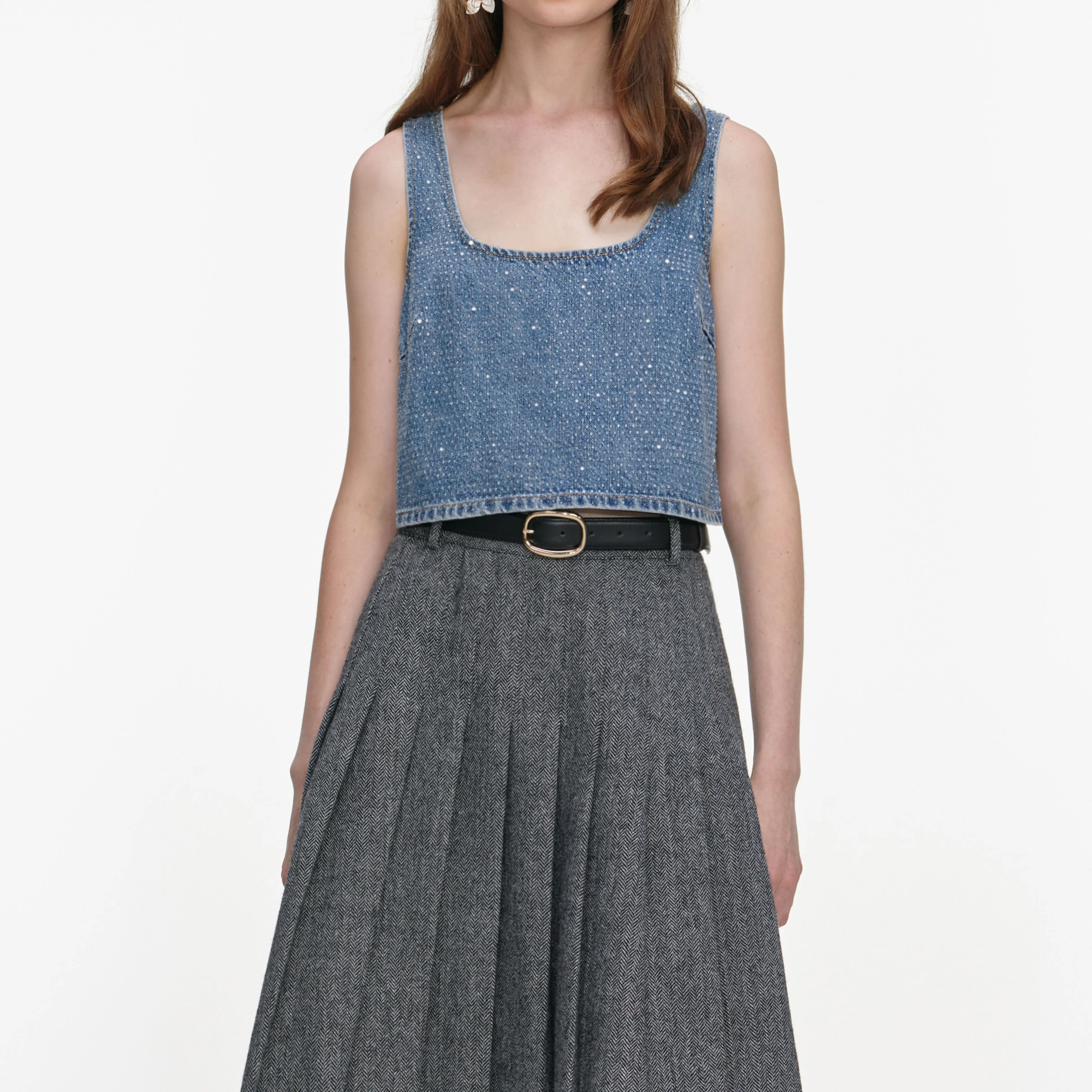Rhinestone Denim Crop Top - Image 4