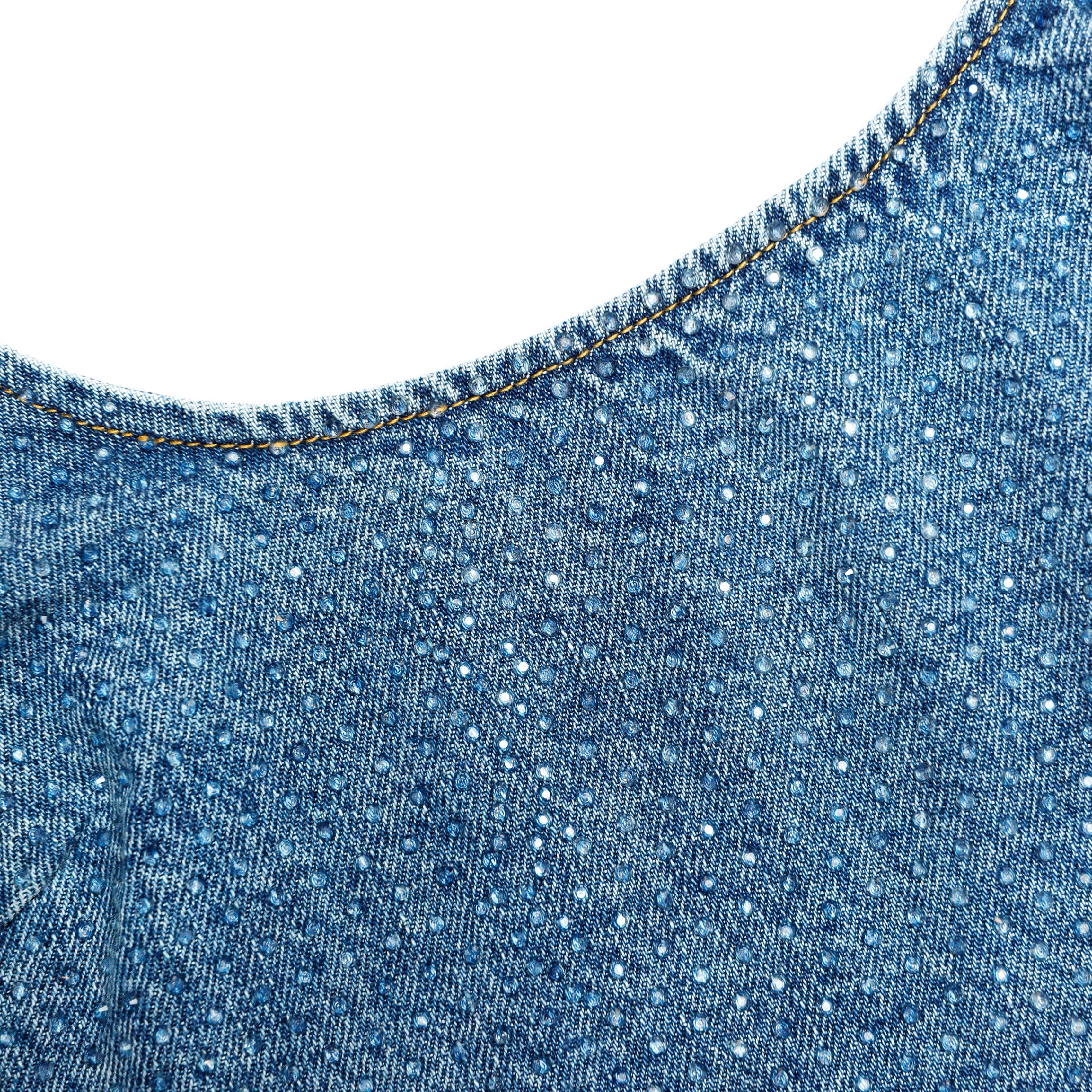 Rhinestone Denim Crop Top - Image 5
