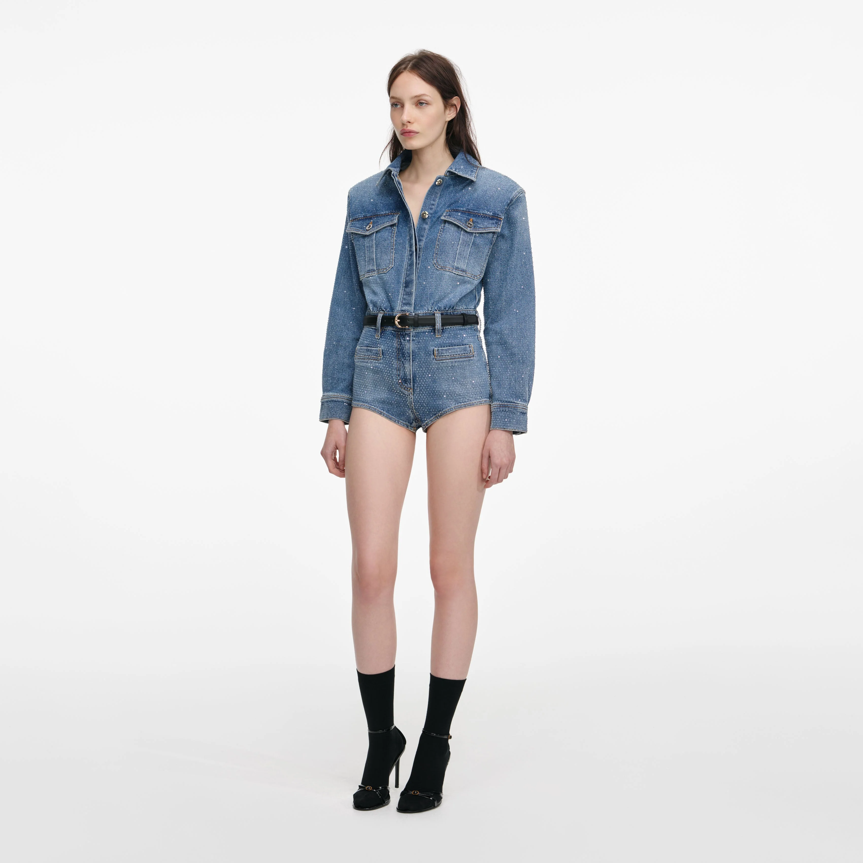 Rhinestone Denim Playsuit - Image 2