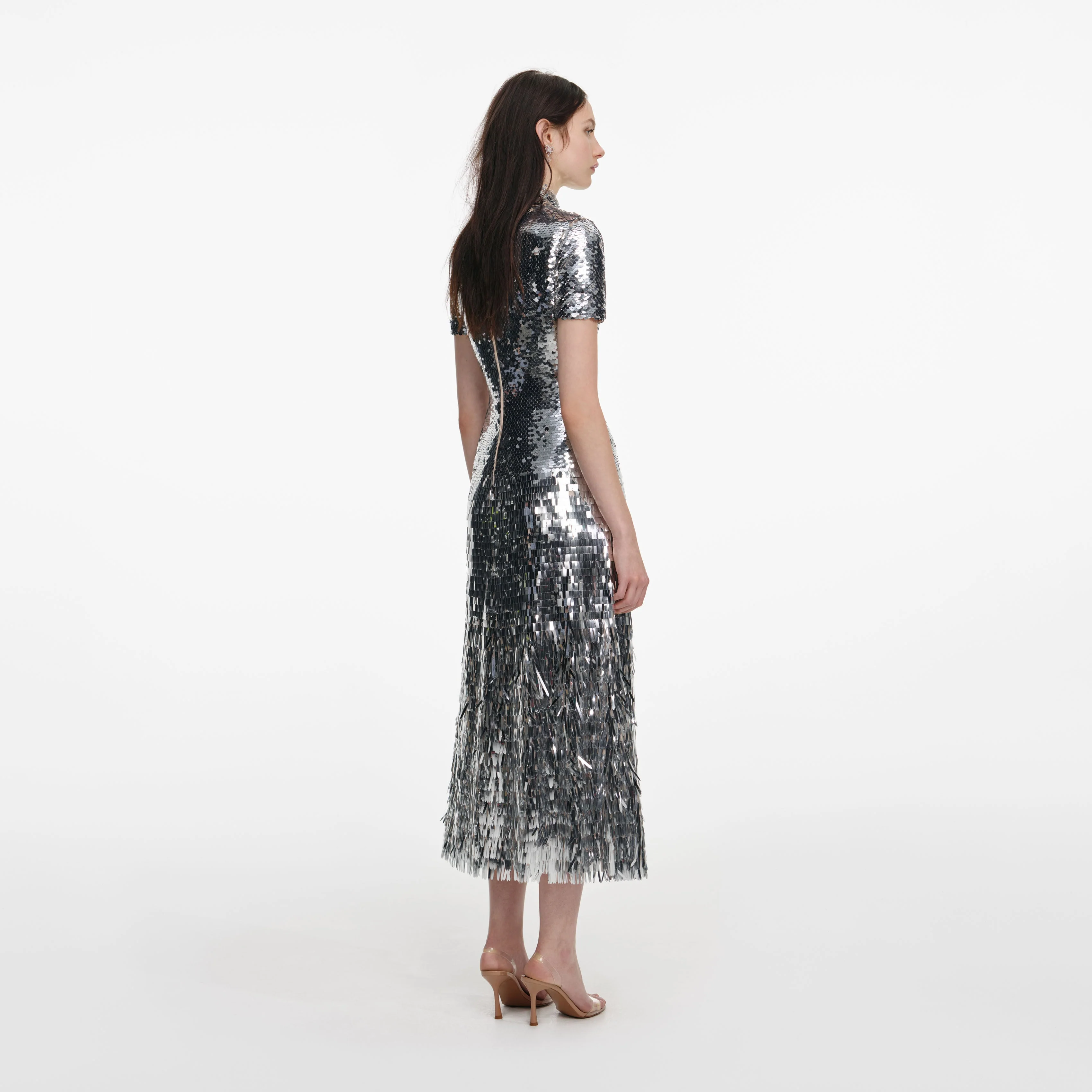 Silver Gradient Sequin Midi Dress - Image 3