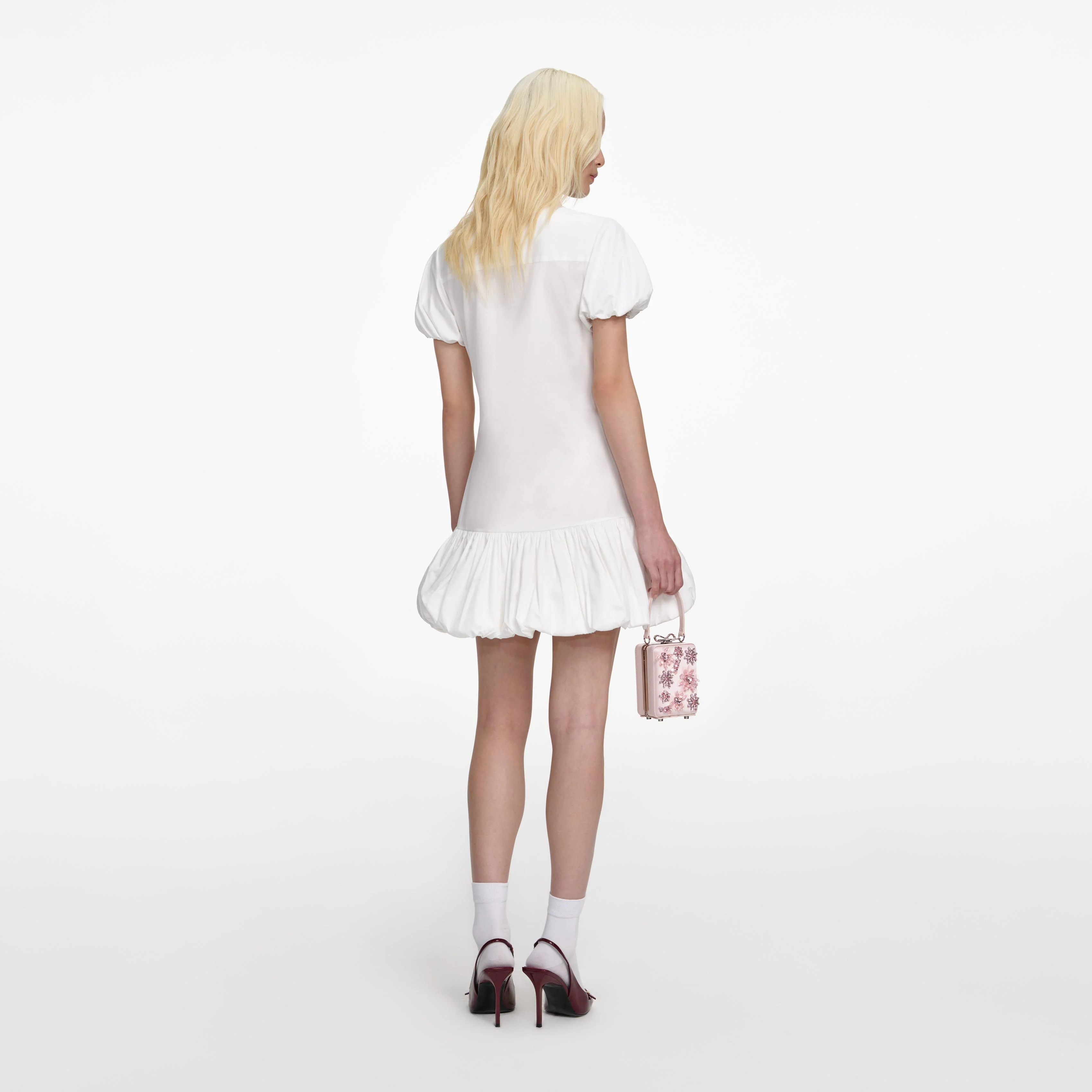 White Cotton Asymmetric Mini Dress - Image 3