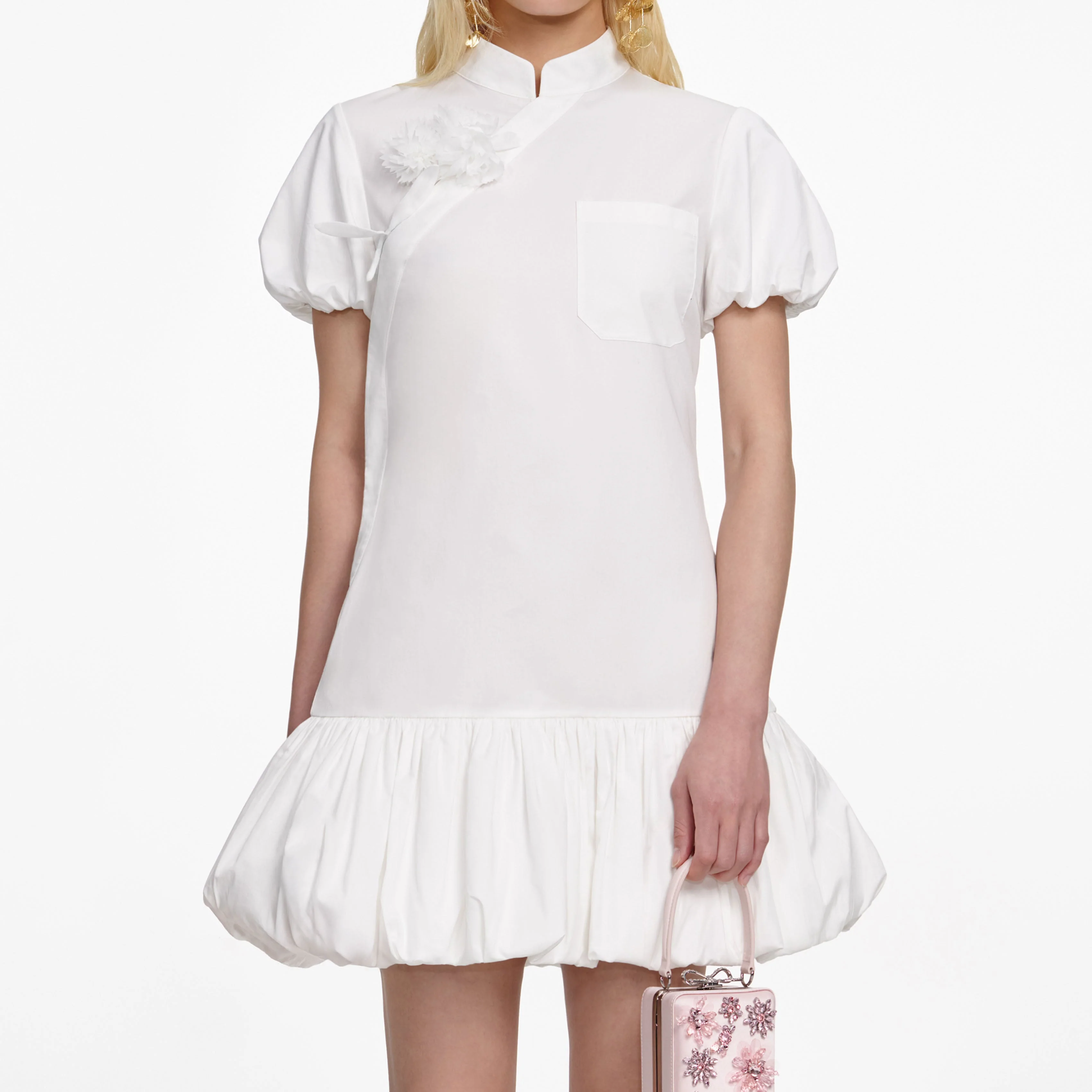 White Cotton Asymmetric Mini Dress - Image 4