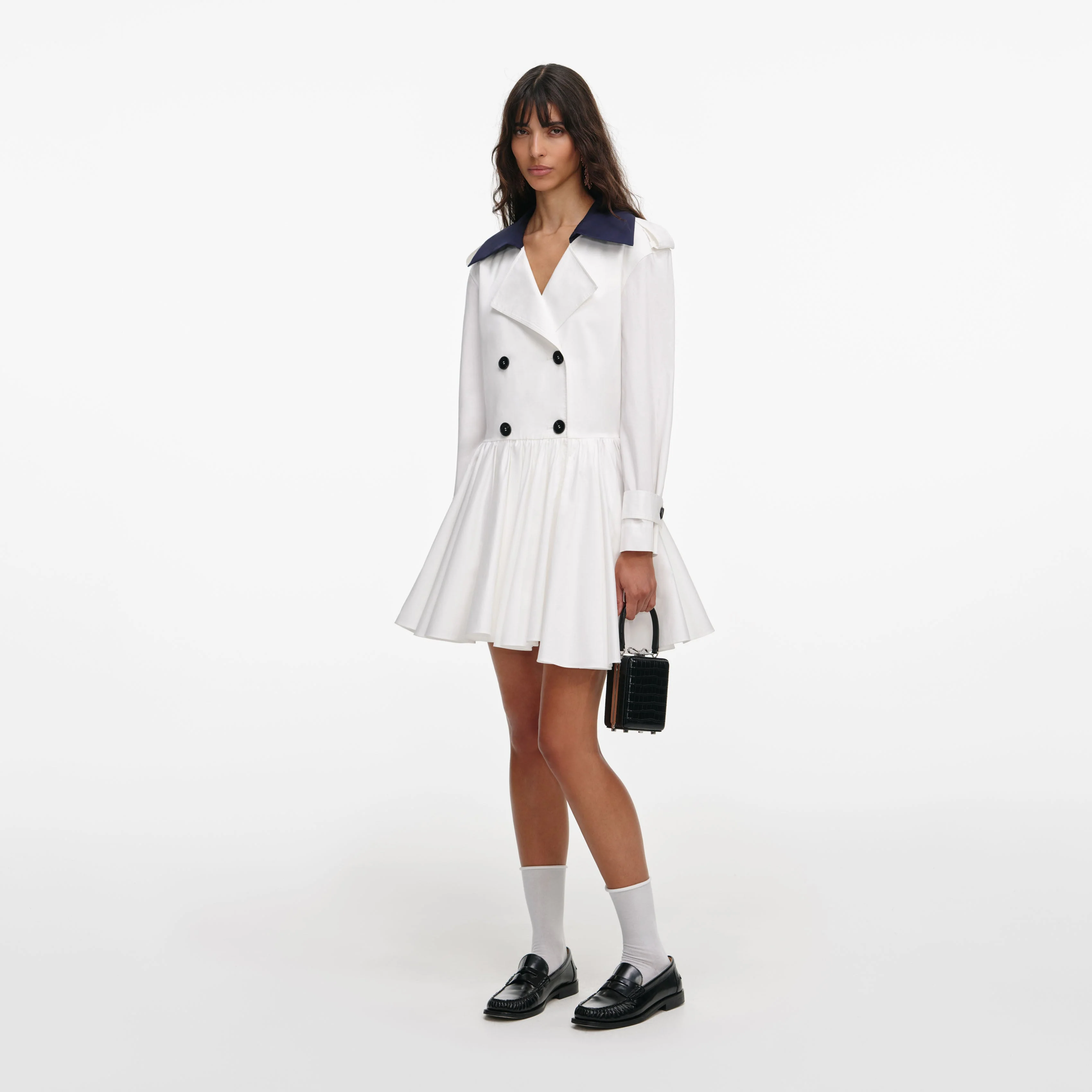 White Cotton Double Breasted Mini Dress - Image 2