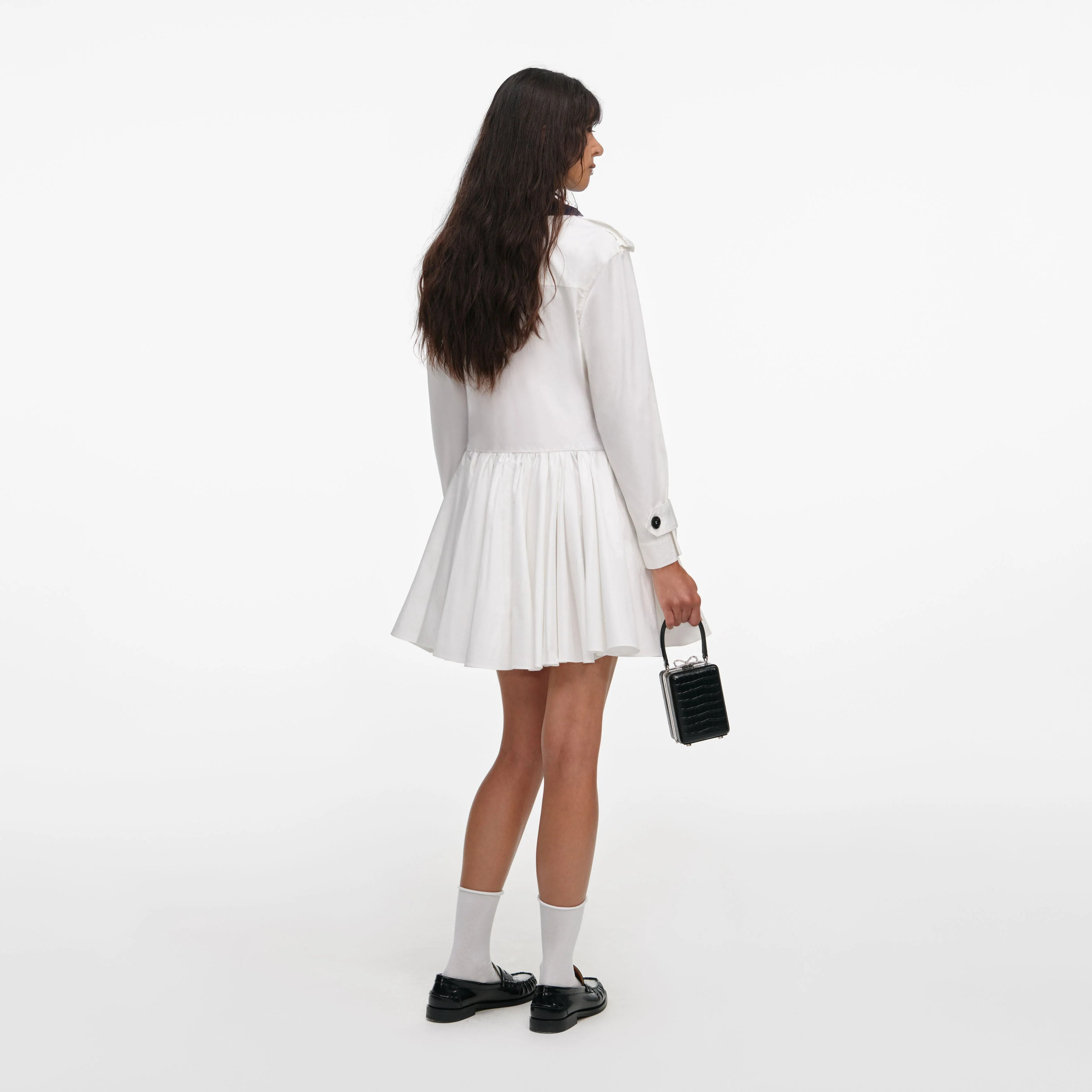 White Cotton Double Breasted Mini Dress - Image 3