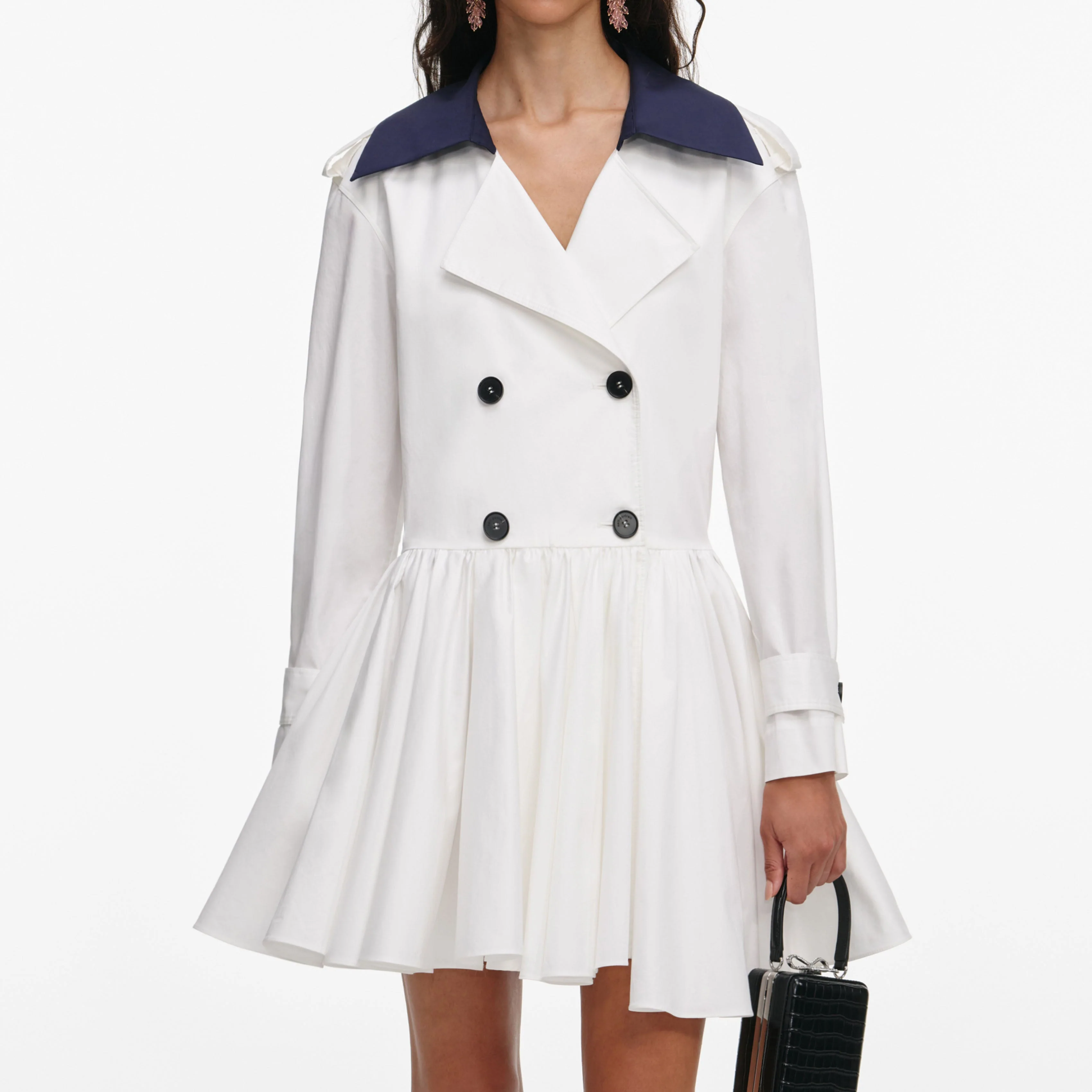 White Cotton Double Breasted Mini Dress - Image 4