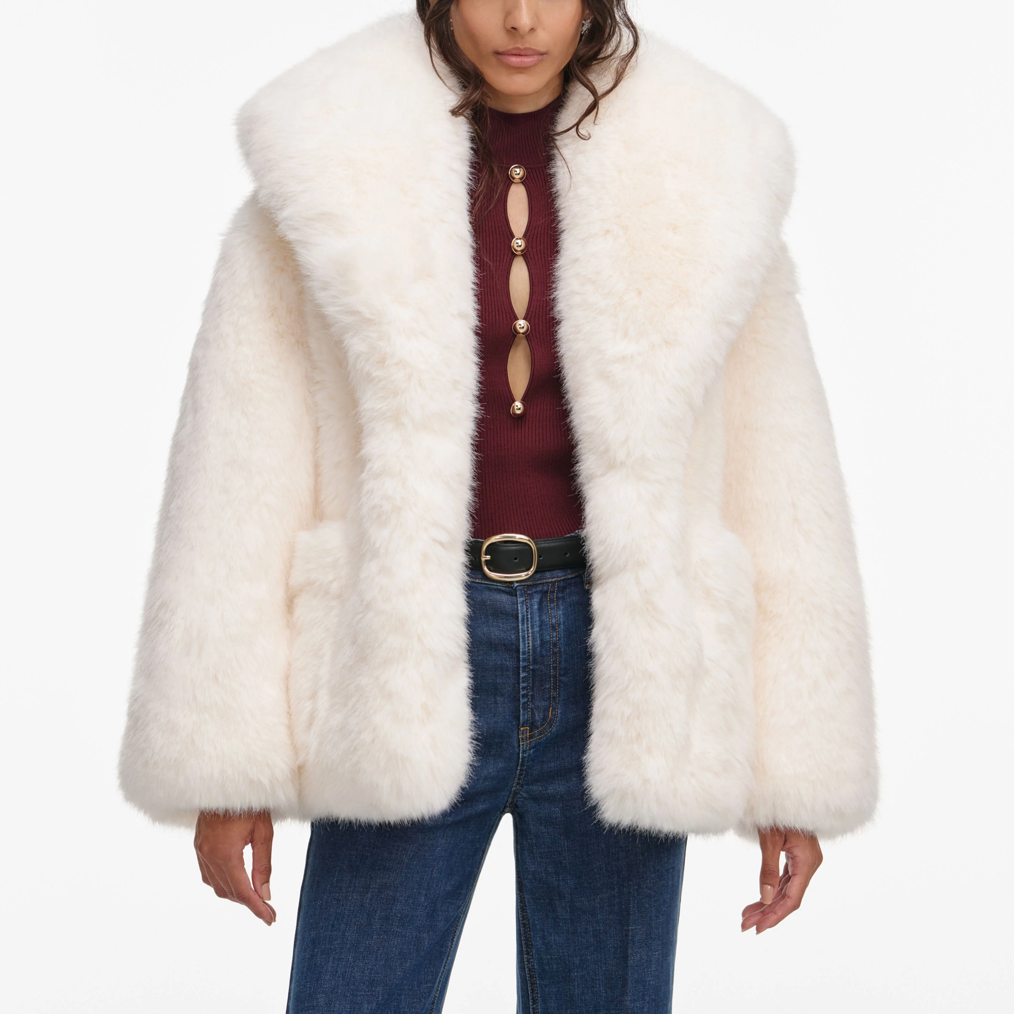 White Faux Fur Coat - Image 4