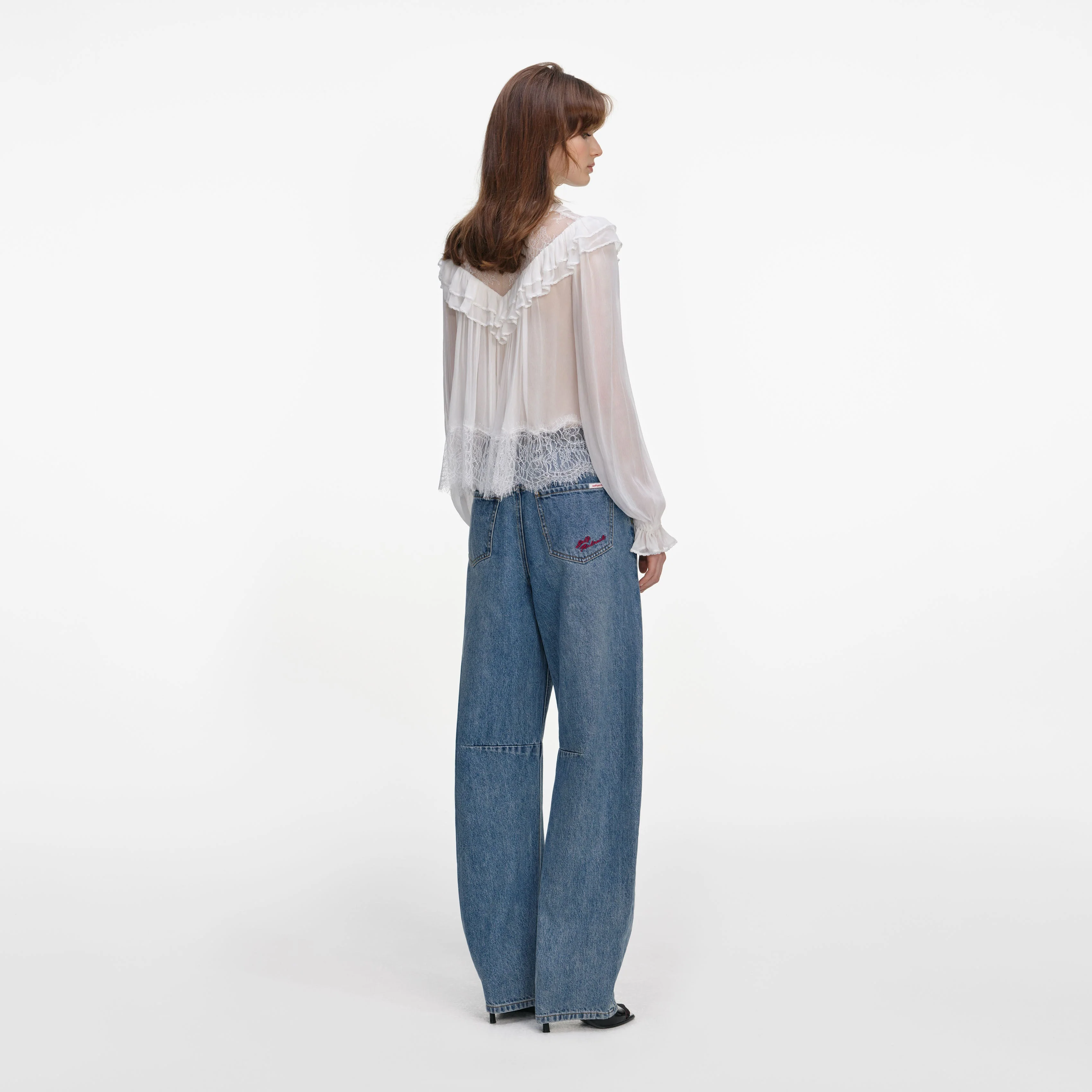 White Georgette Lace Blouse - Image 3