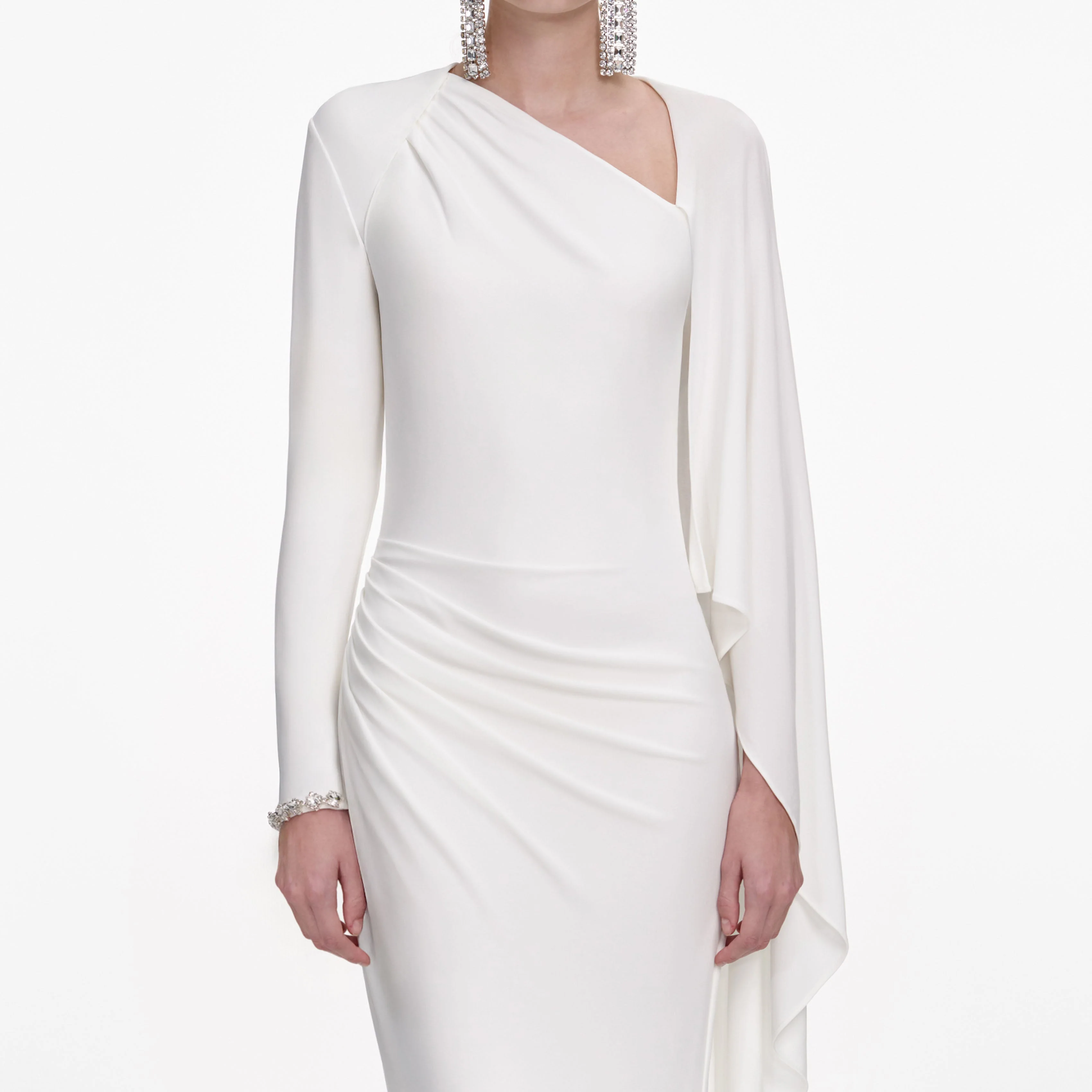 White Jersey Drape Maxi Dress - Image 4