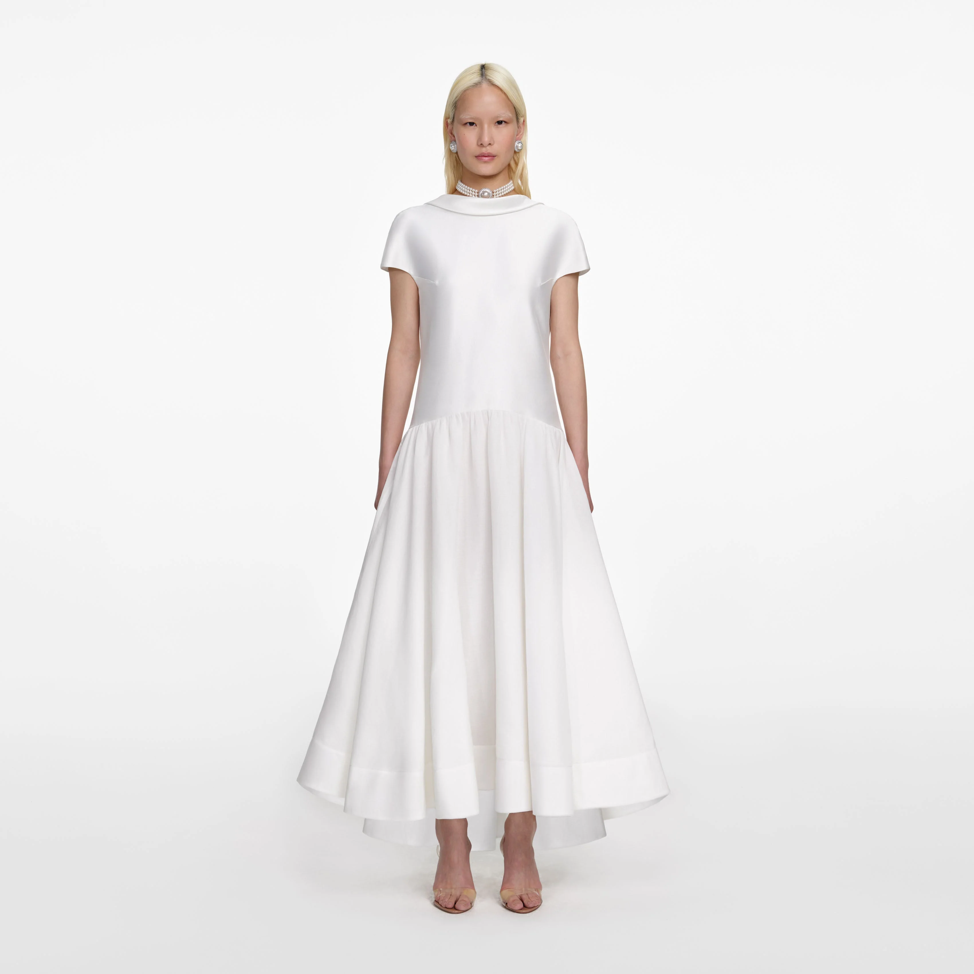 White Satin Ramie Midi Dress