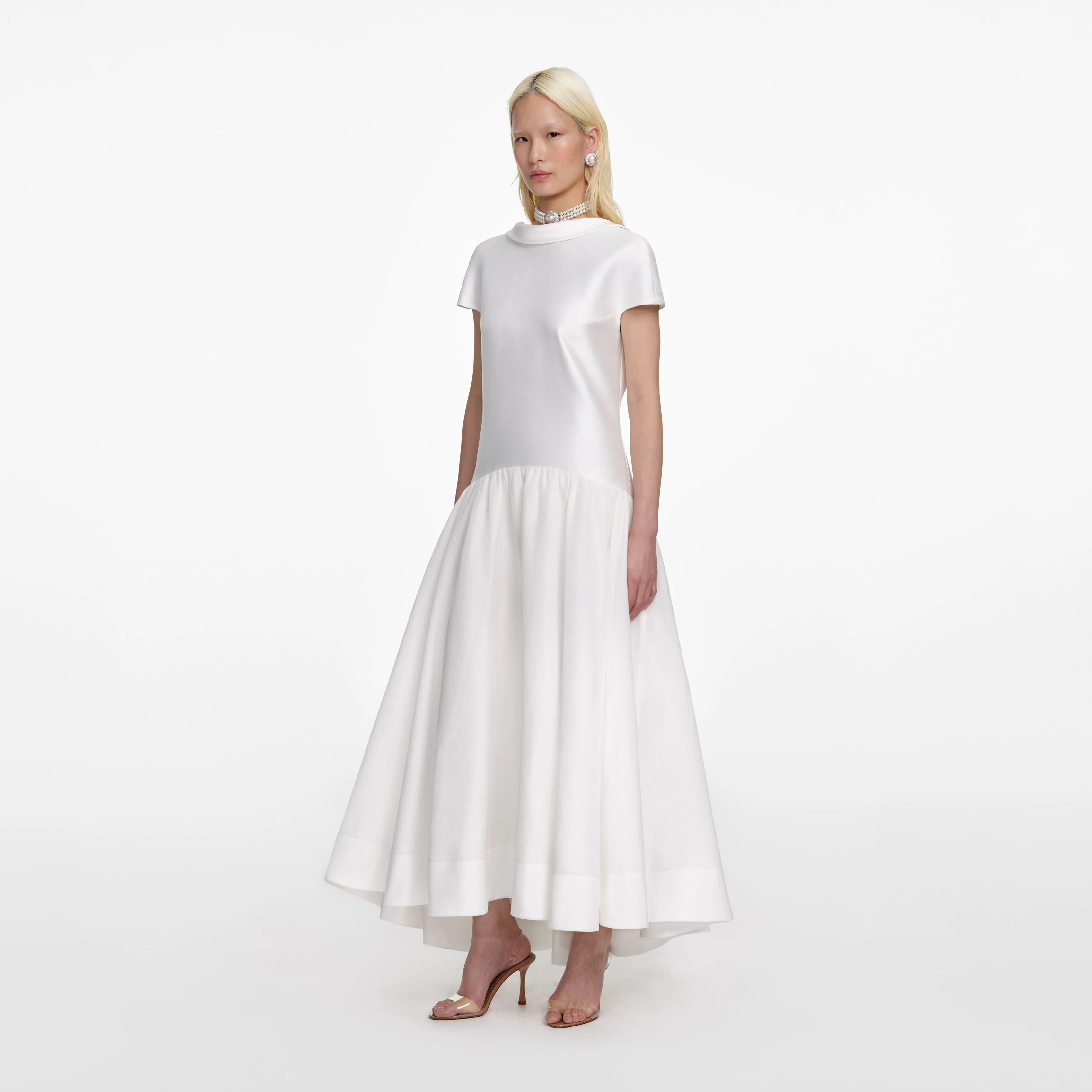 White Satin Ramie Midi Dress - Image 2