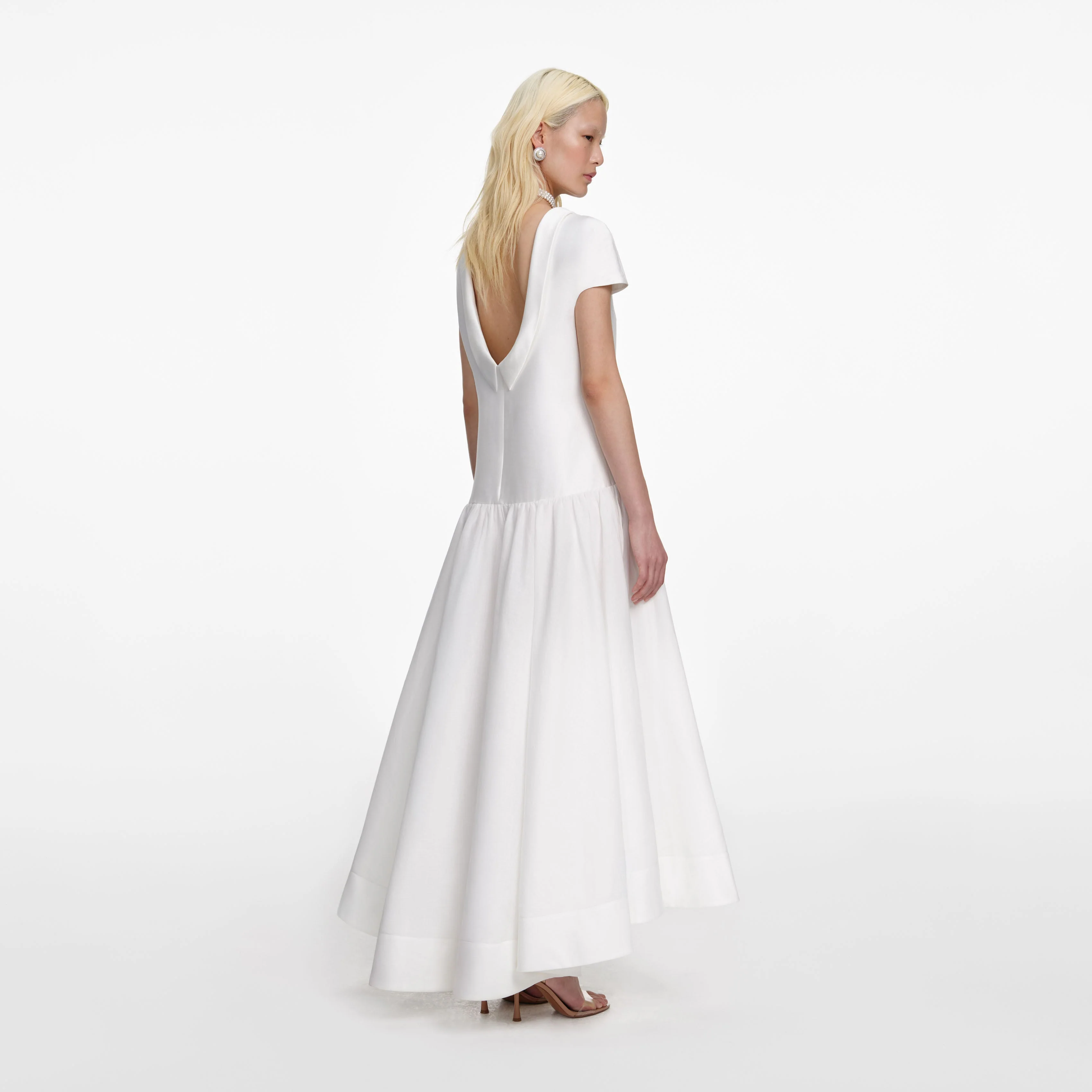 White Satin Ramie Midi Dress - Image 3