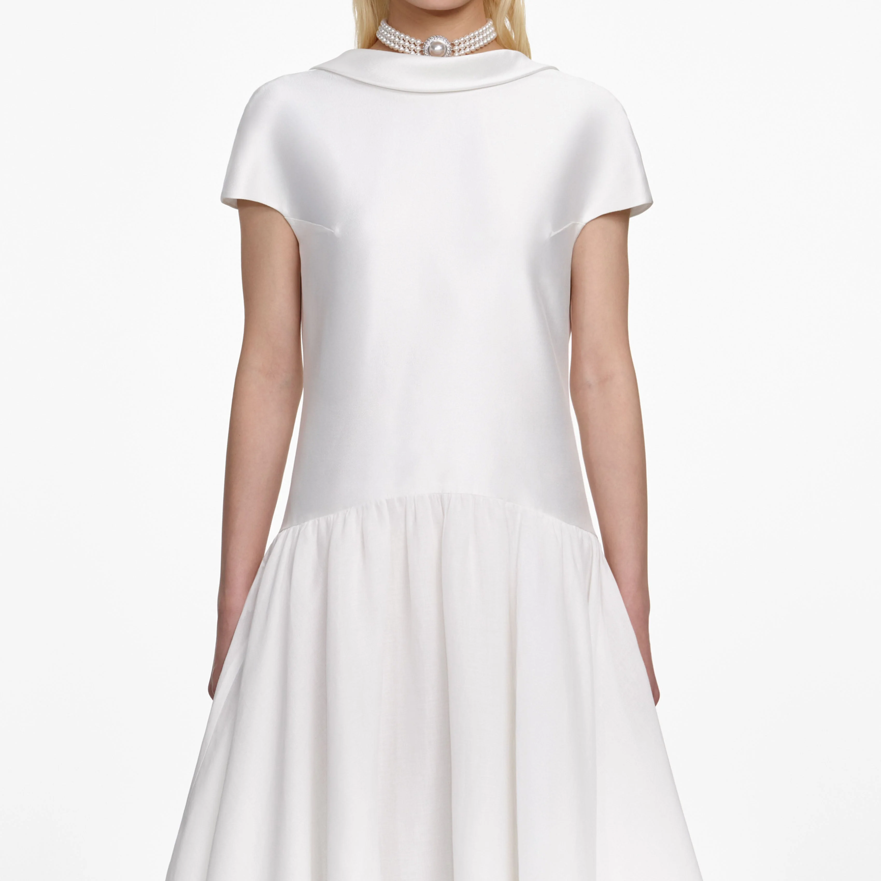 White Satin Ramie Midi Dress - Image 4