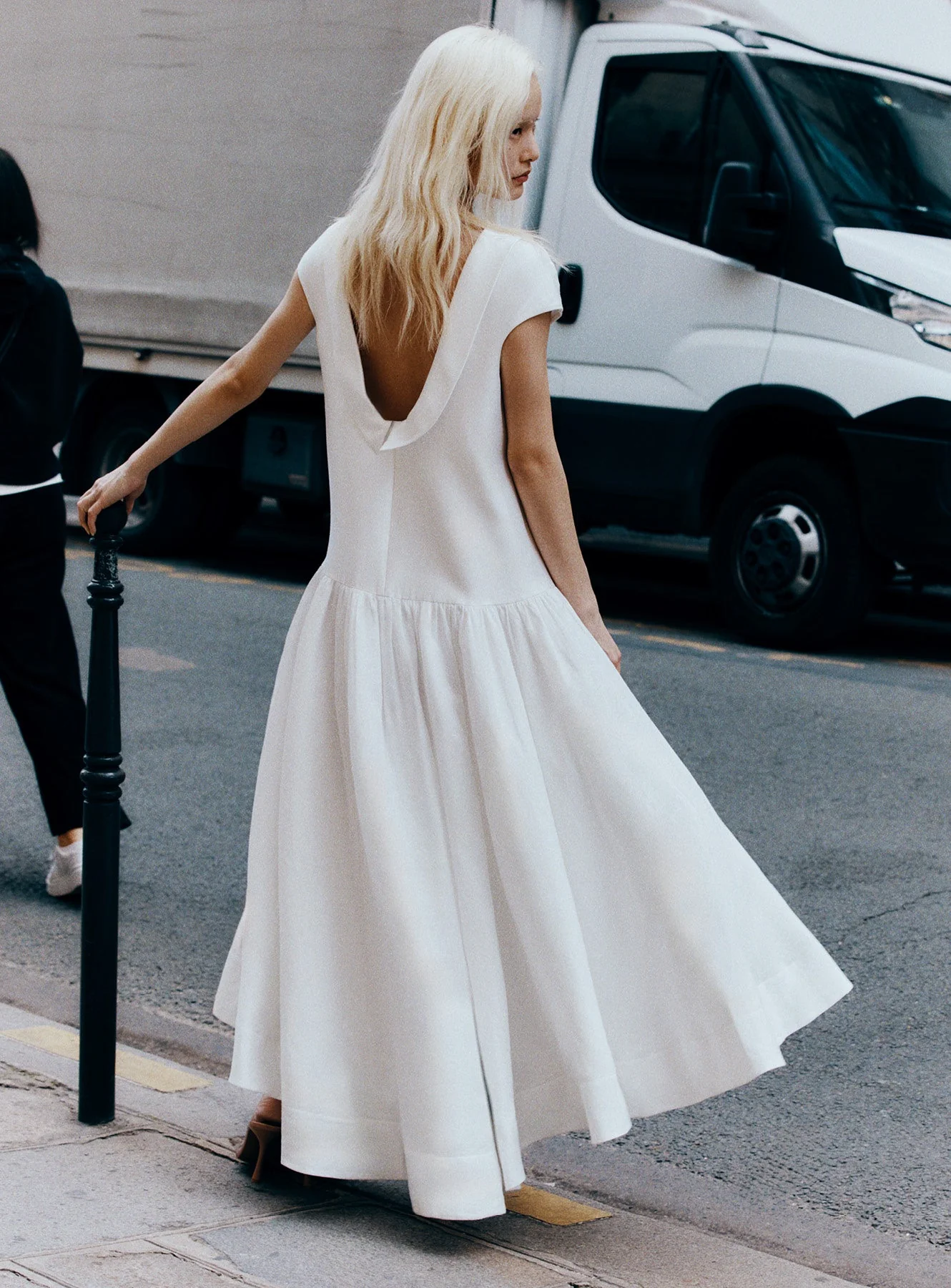White Satin Ramie Midi Dress - Image 6