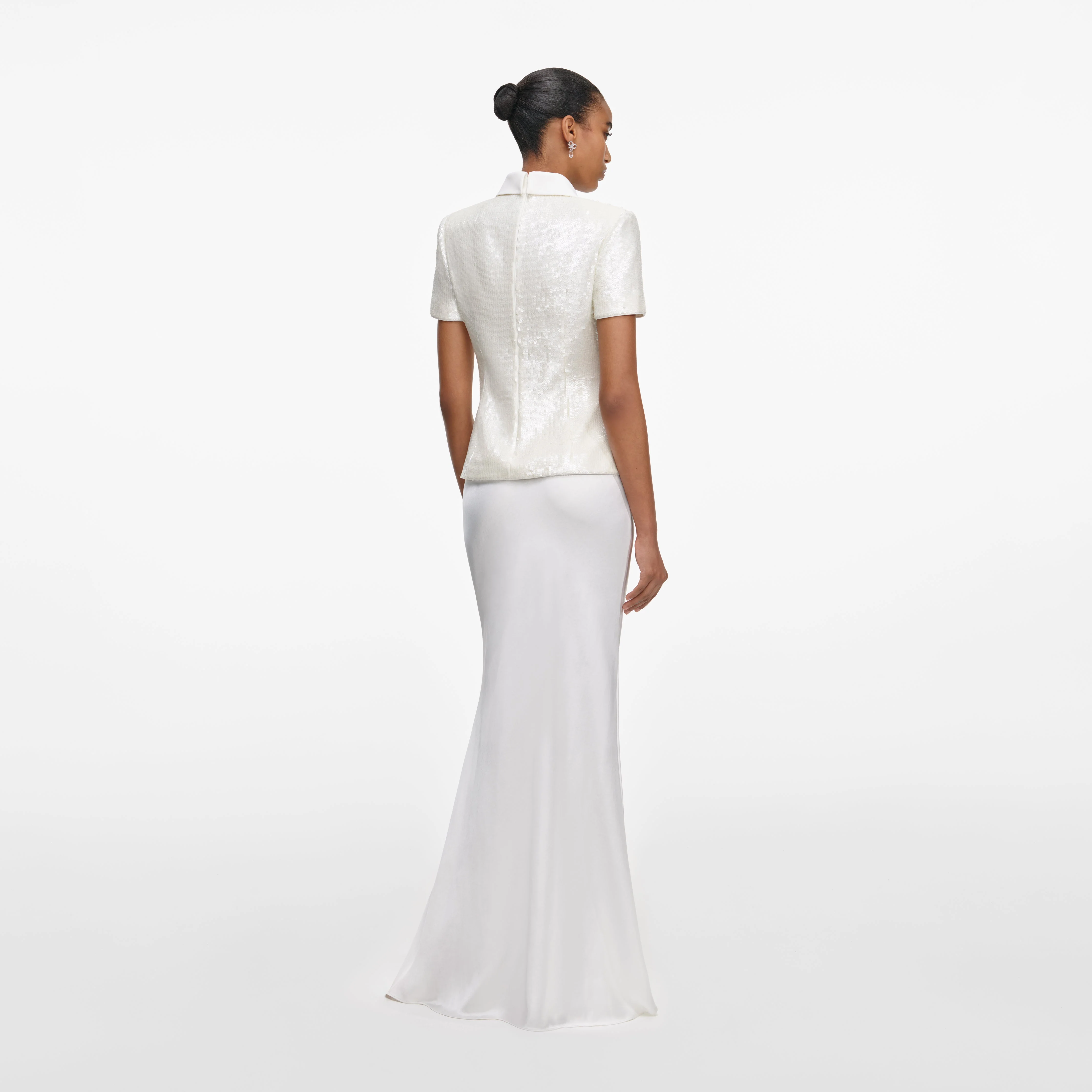 White Sequin Tailored Maxi Dress - Image 3