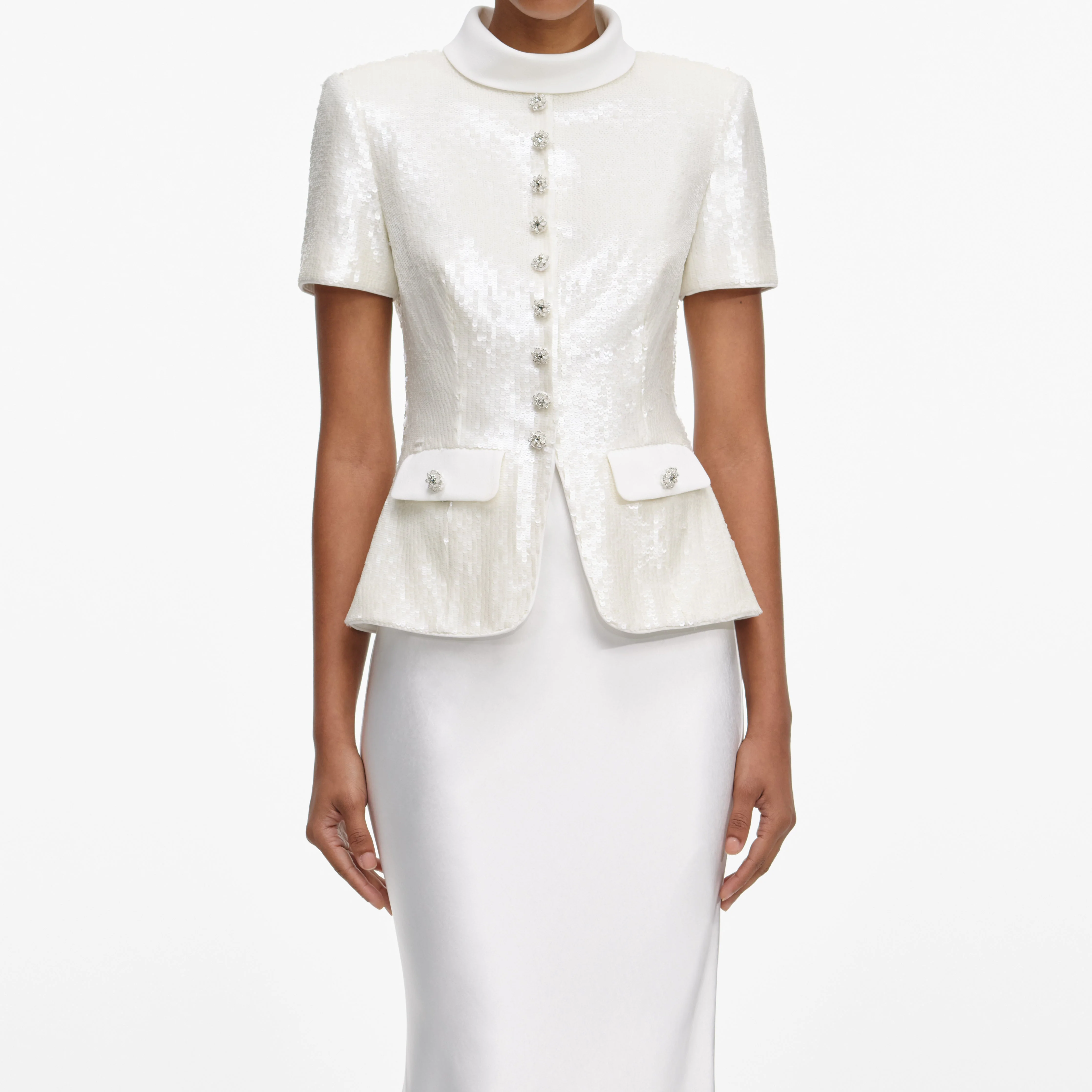 White Sequin Tailored Maxi Dress - Image 4