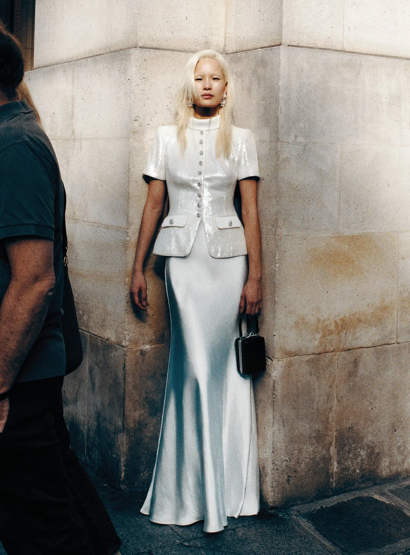 White Sequin Tailored Maxi Dress - Image 6