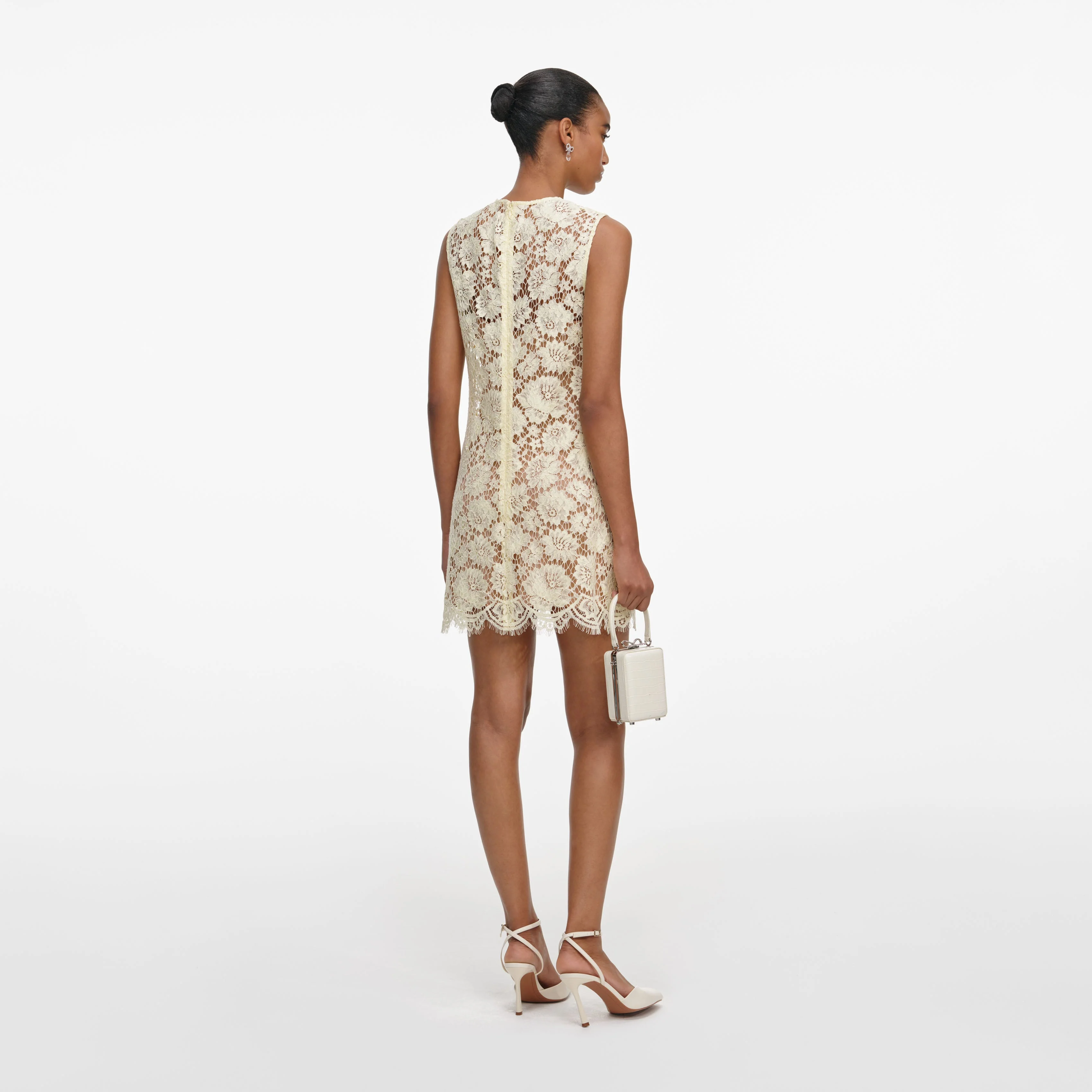 Yellow Fine Lace Mini Dress - Image 3