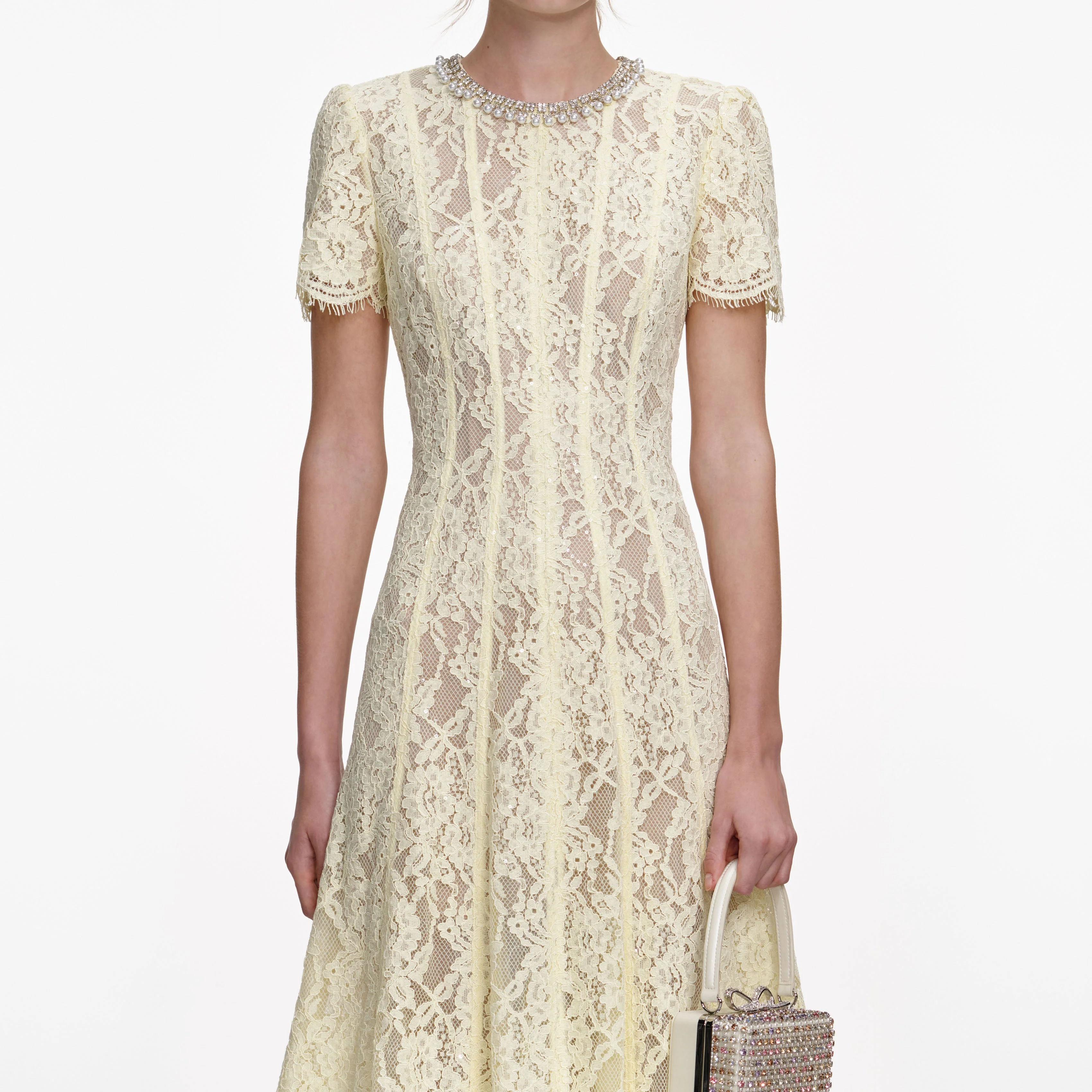 Yellow Lace Embellished Midi Dress - Image 4