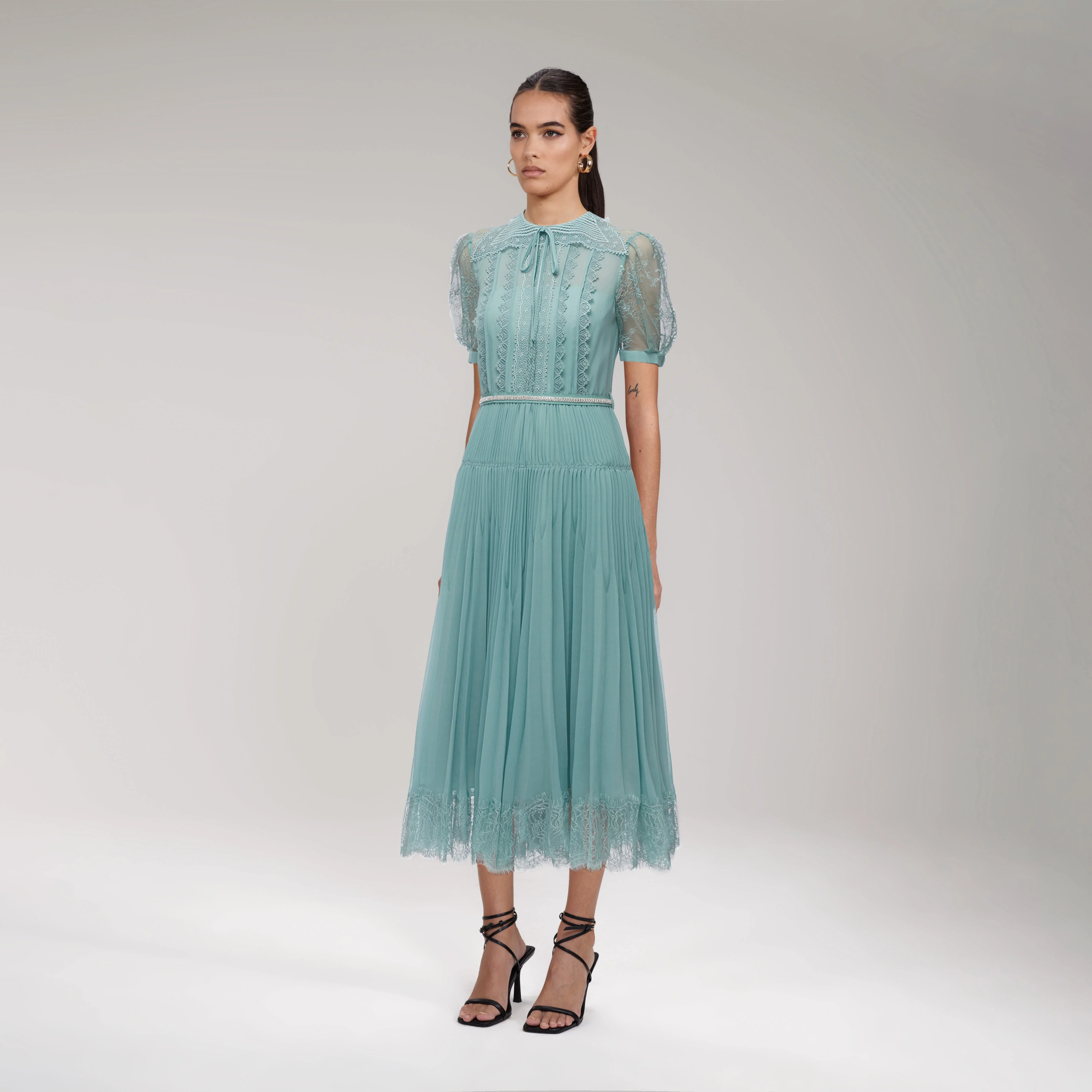 Sage Lace Trim Midi Dress - Image 2