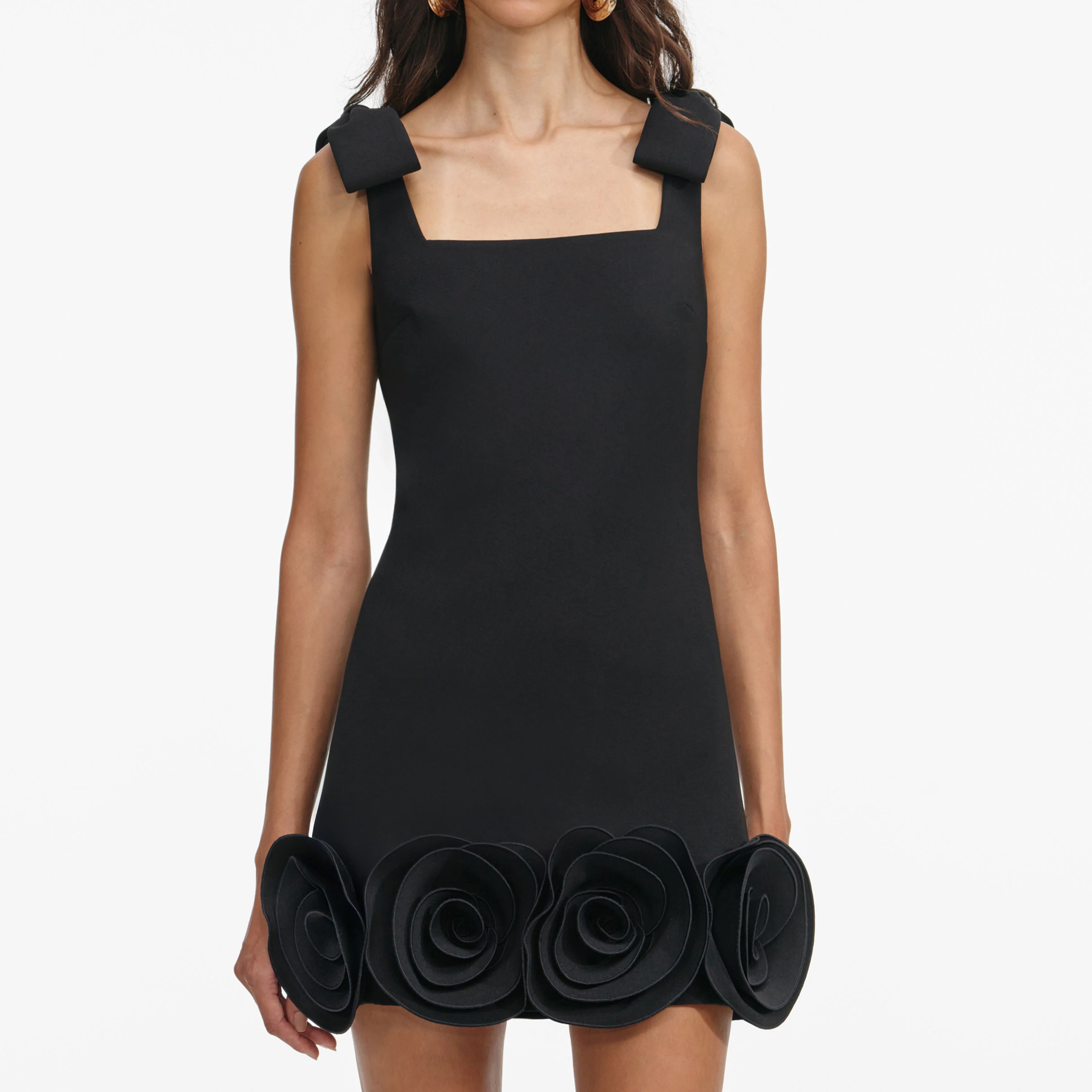 Black Crepe 3D Flower Mini Dress - Image 4