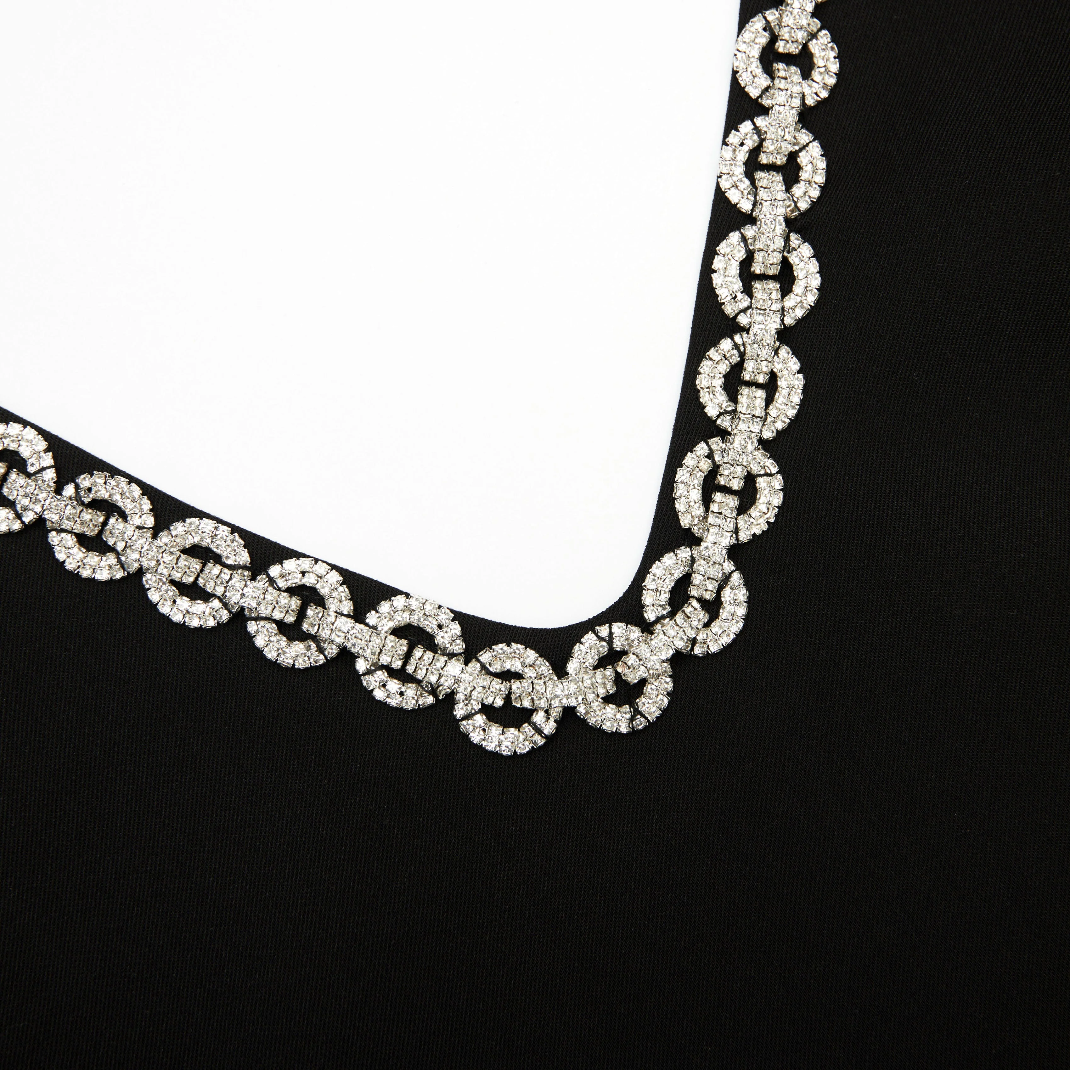 Black Crepe Crystal Trim Mini Dress - Image 5