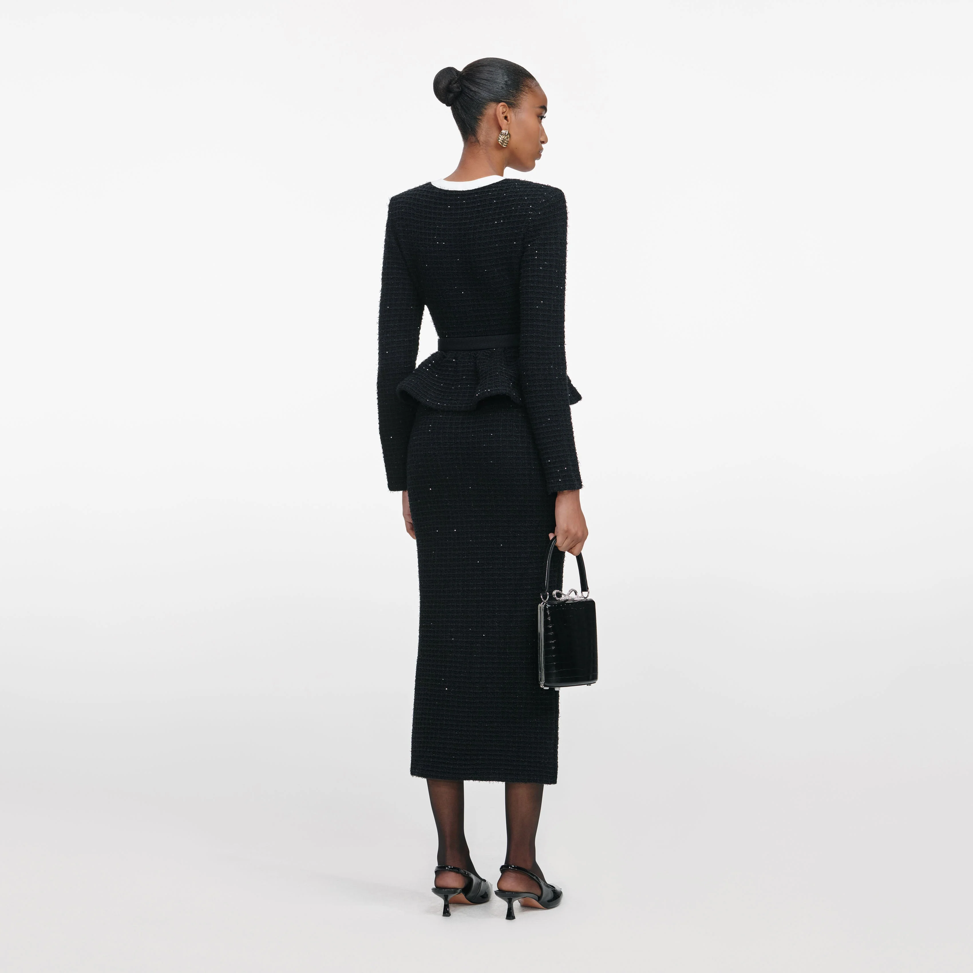 Black Floral Textured Knit Midi Dress - Image 3