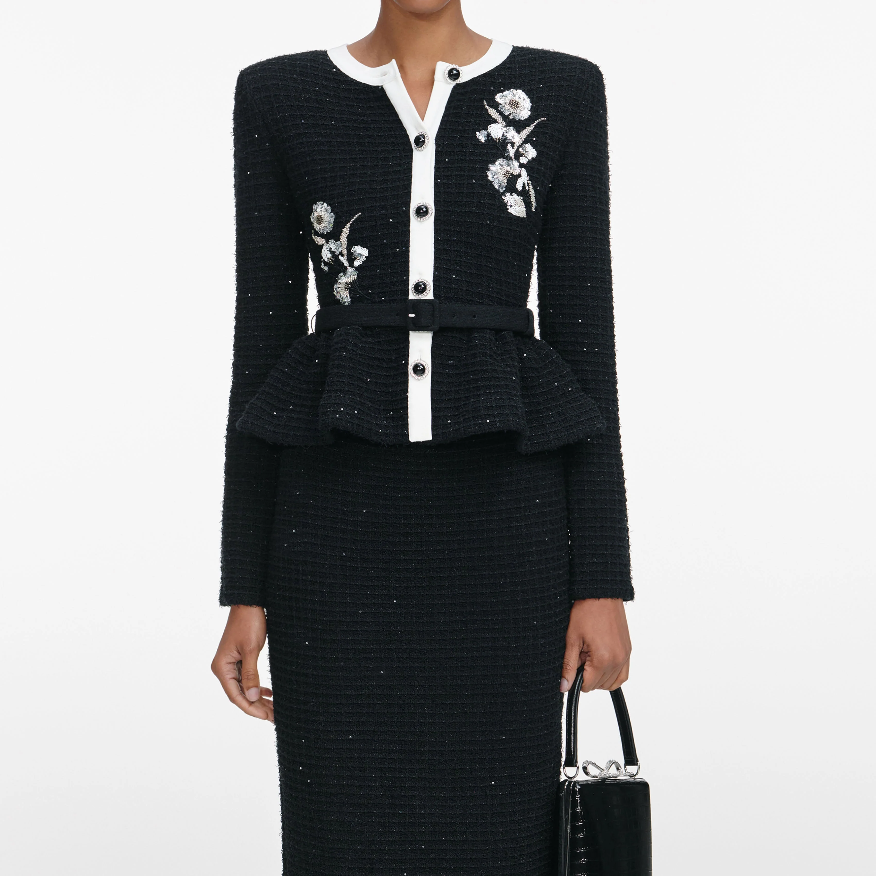 Black Floral Textured Knit Midi Dress - Image 4
