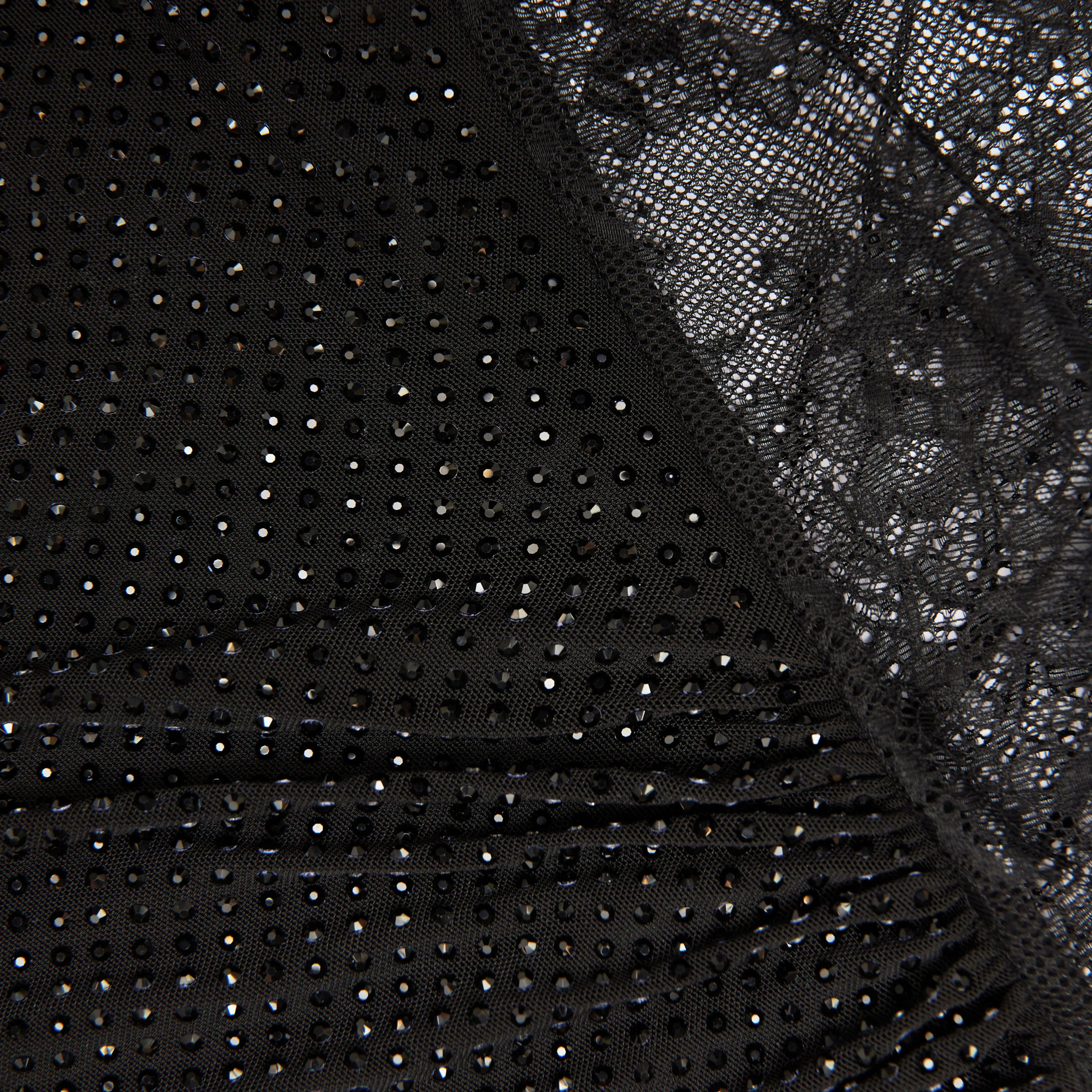 Black Rhinestone Mesh Cut Out Mini Dress - Image 5