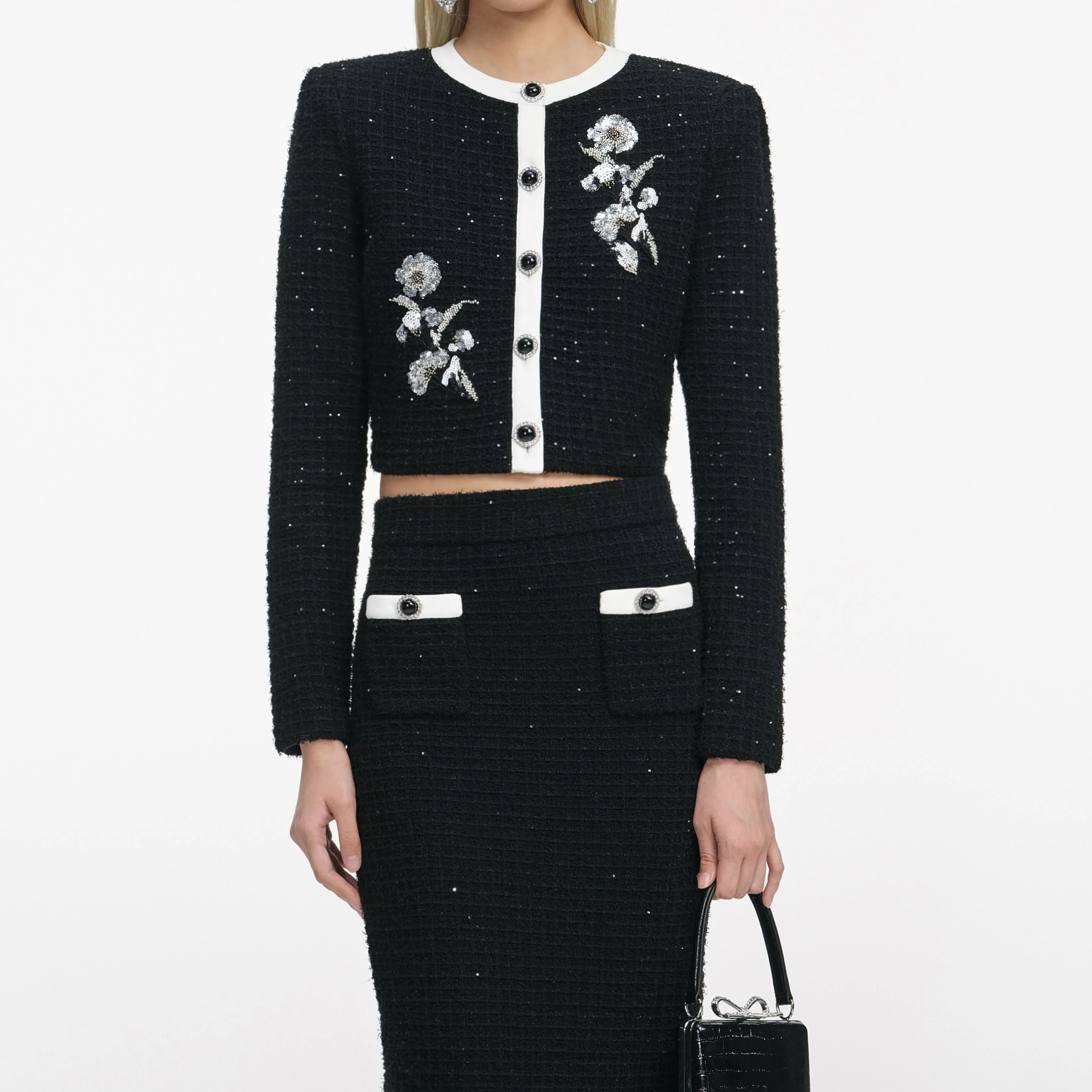 Black Textured Knit Midi Skirt - Image 4