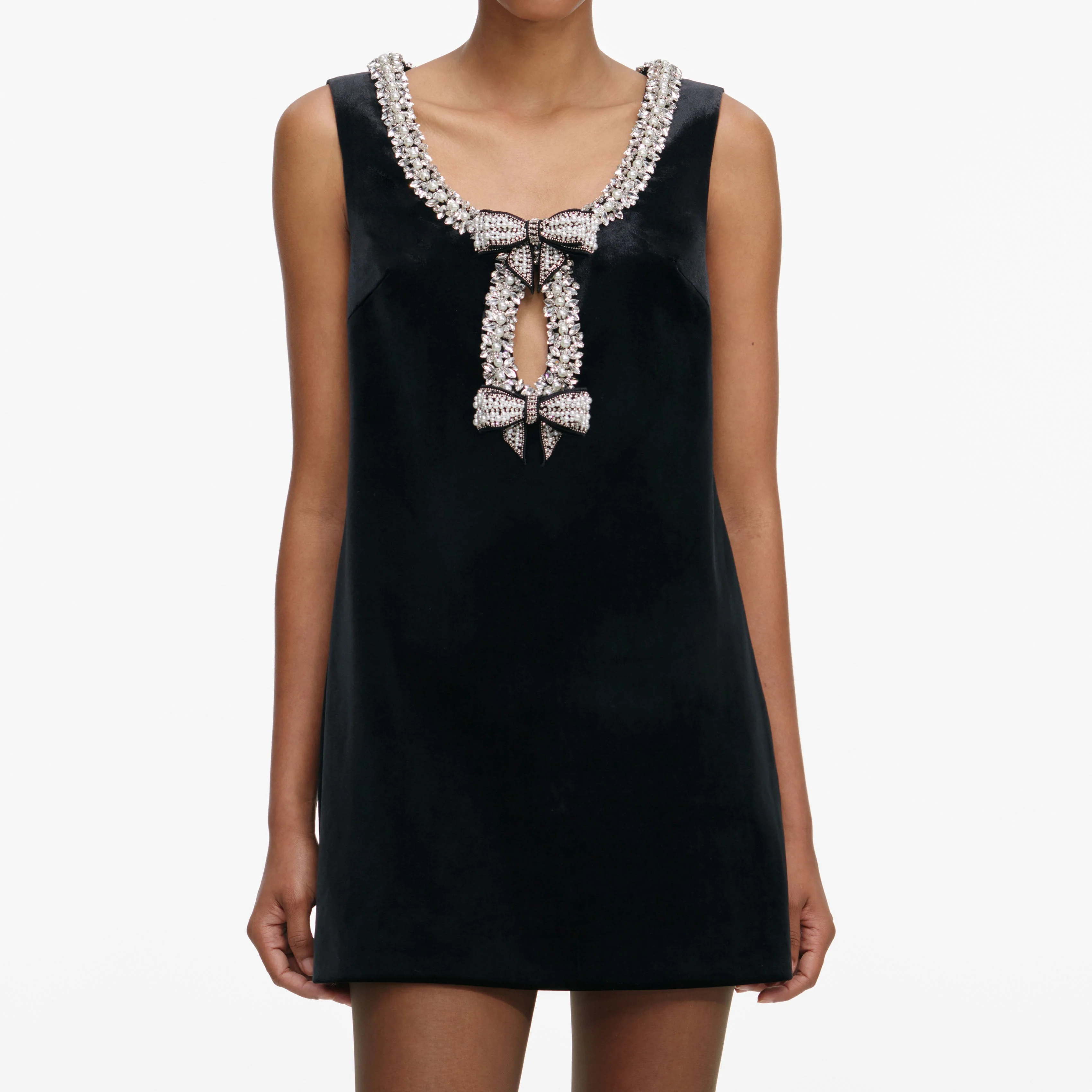 Black Velvet Bow Mini Dress - Image 4
