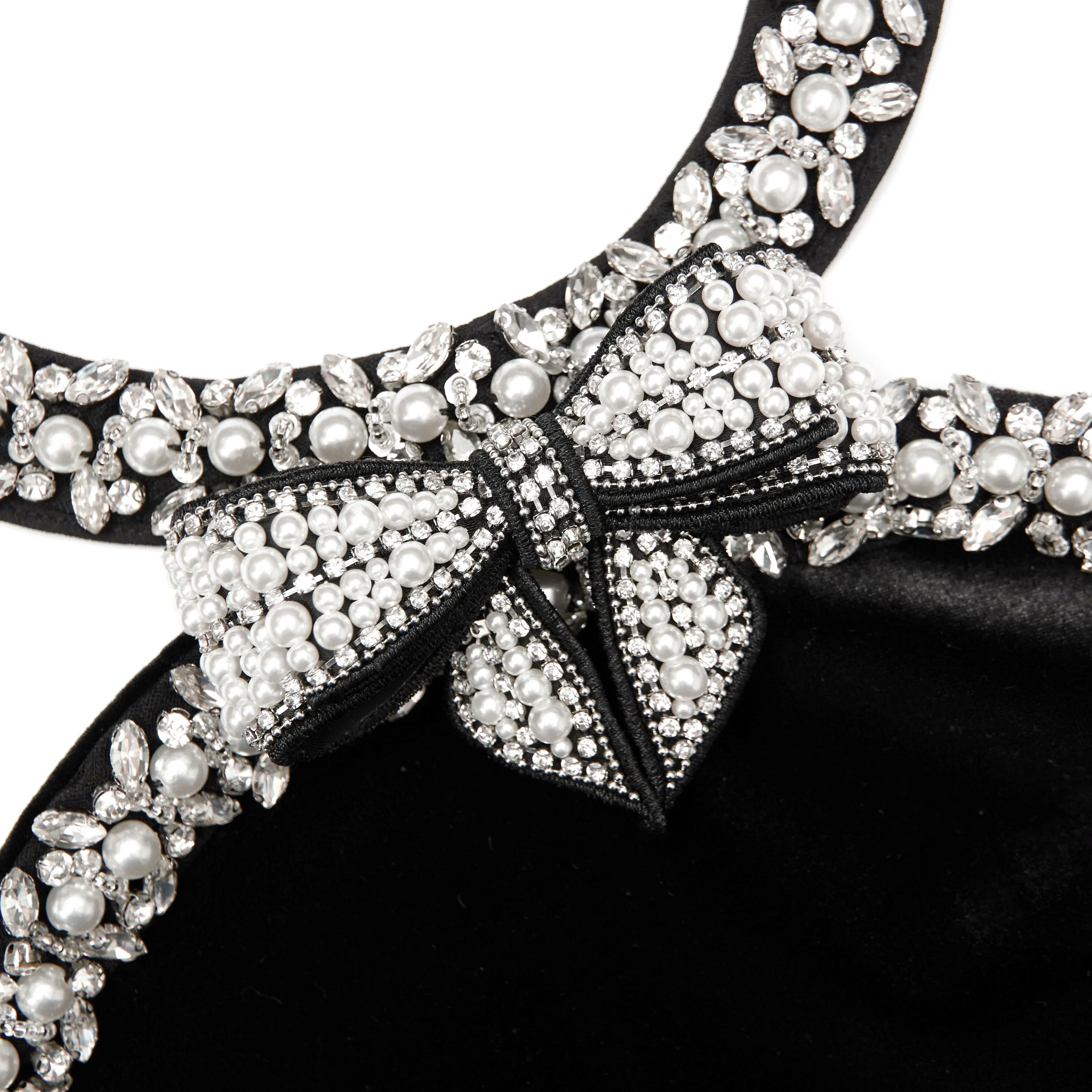 Black Velvet Crystal Trim Mini Dress - Image 5