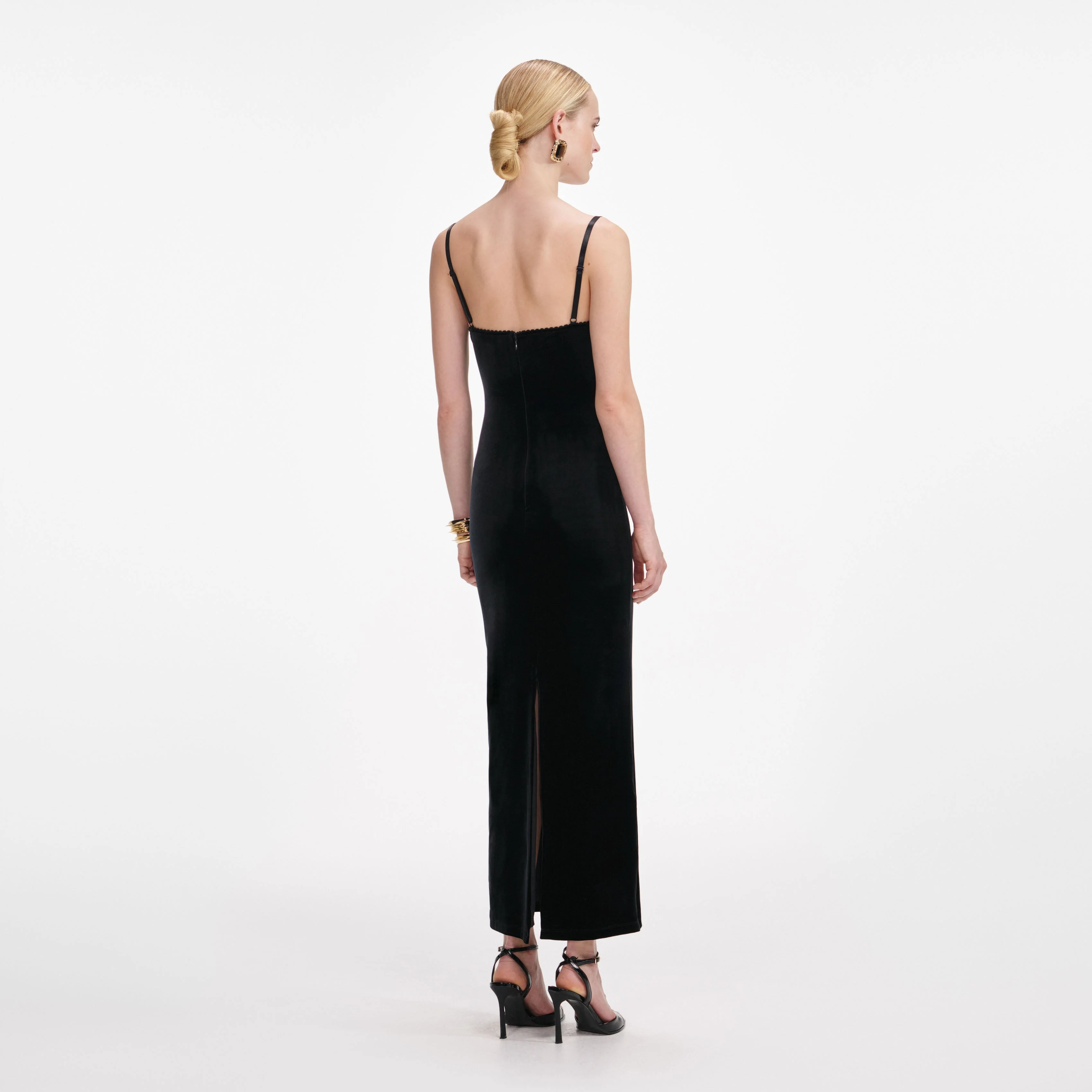 Black Velvet Strappy Midi Dress - Image 3