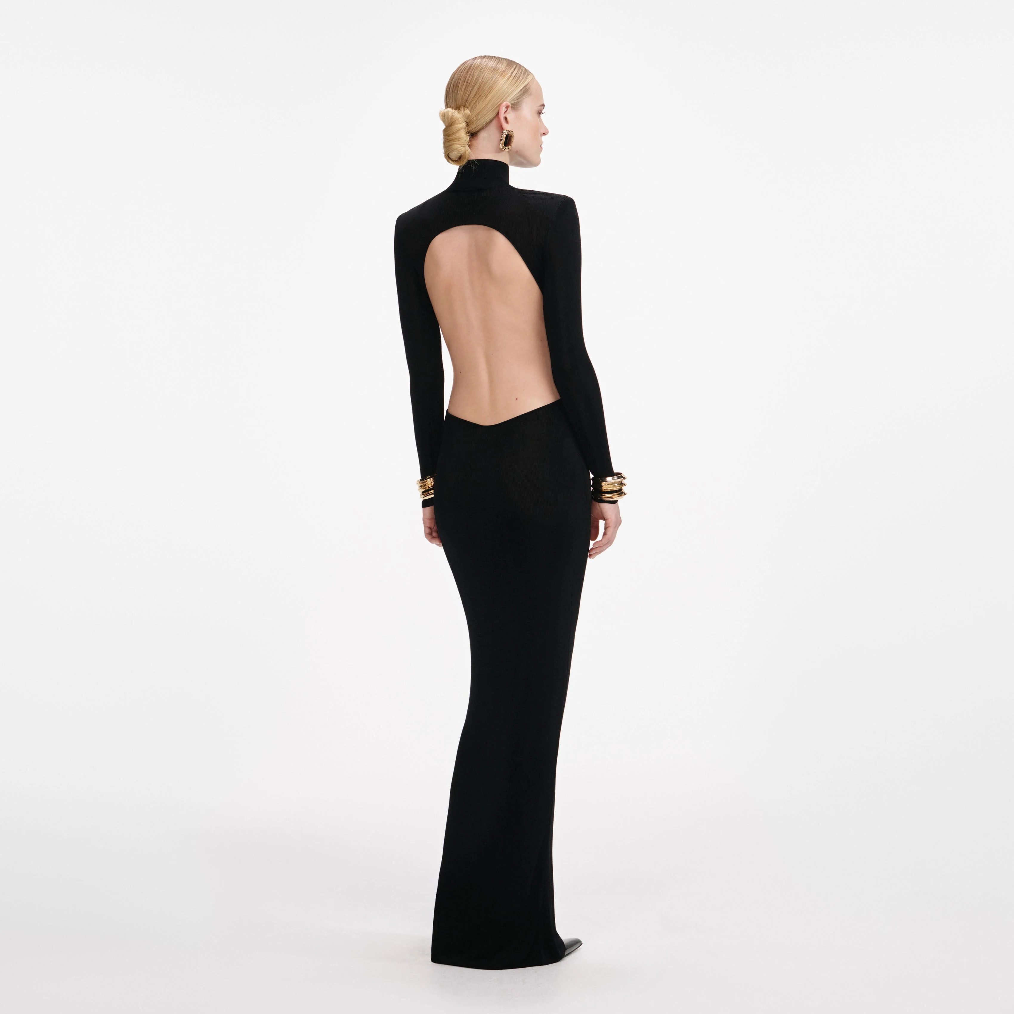 Black Viscose Knit Cut Out Maxi Dress - Image 3