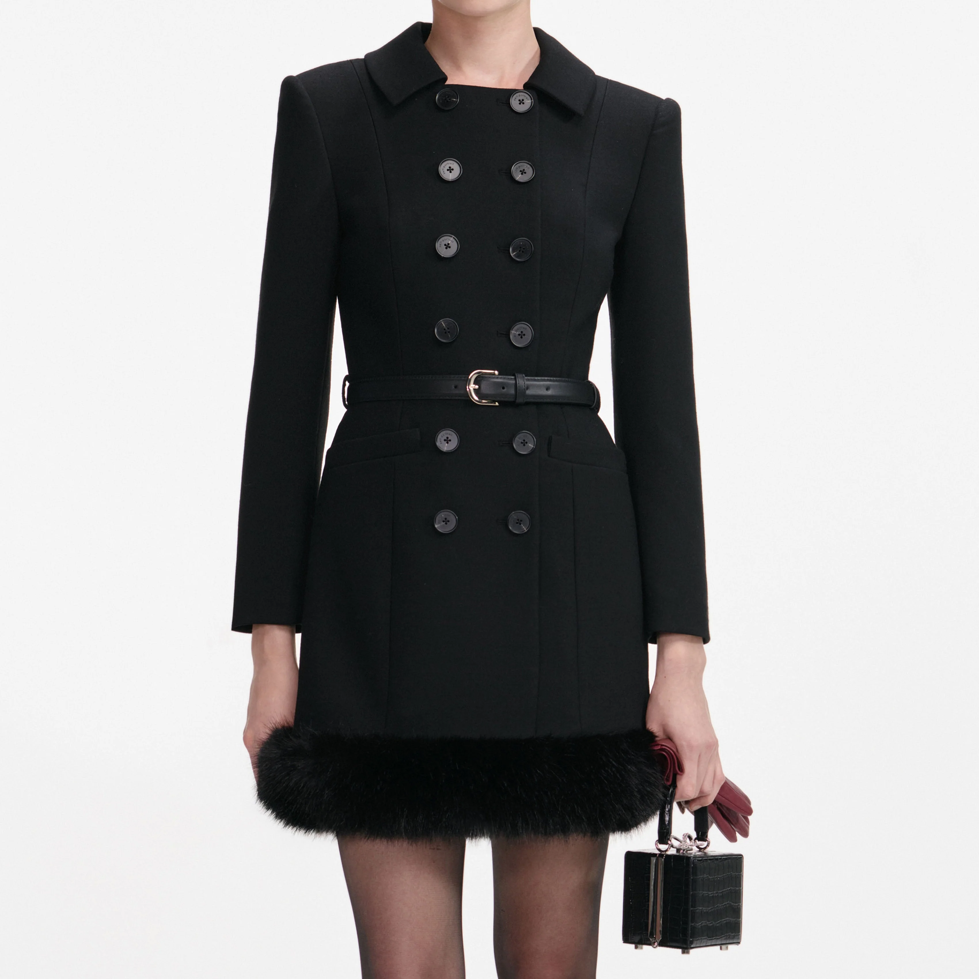 Black Wool Double Breasted Mini Dress - Image 4