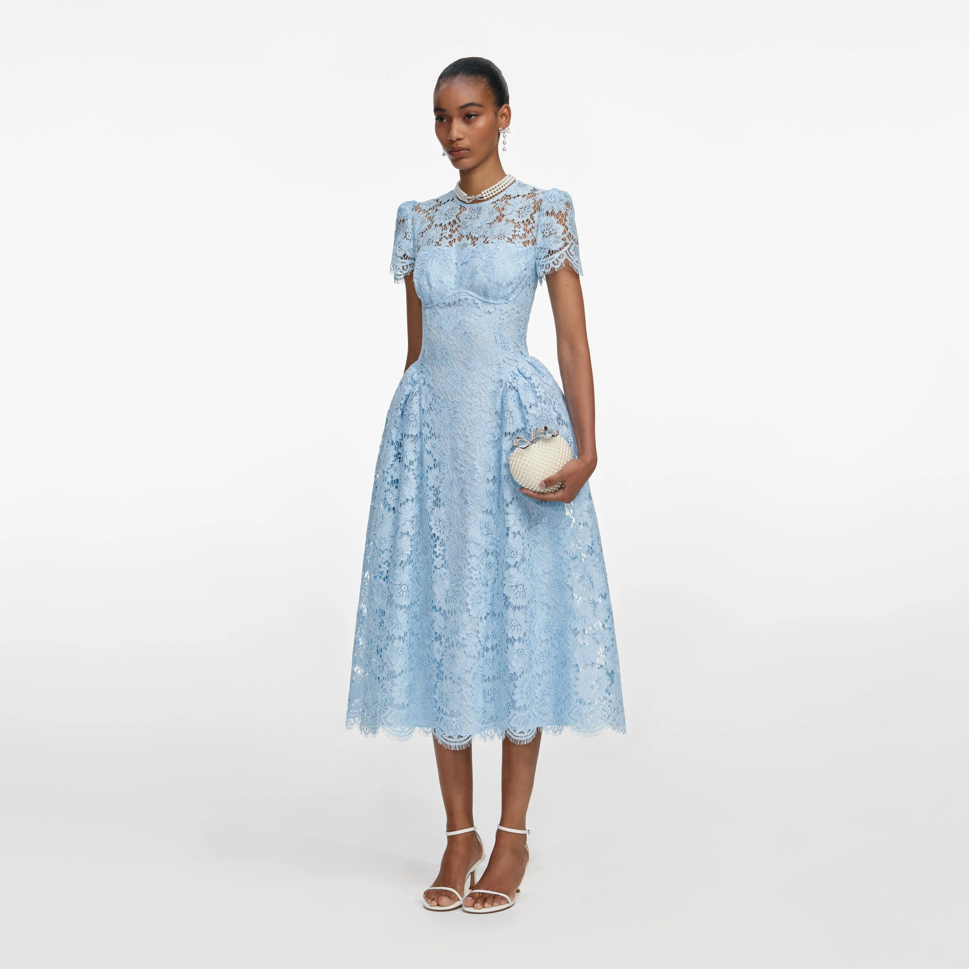 Blue Fine Lace Midi Dress - Image 2