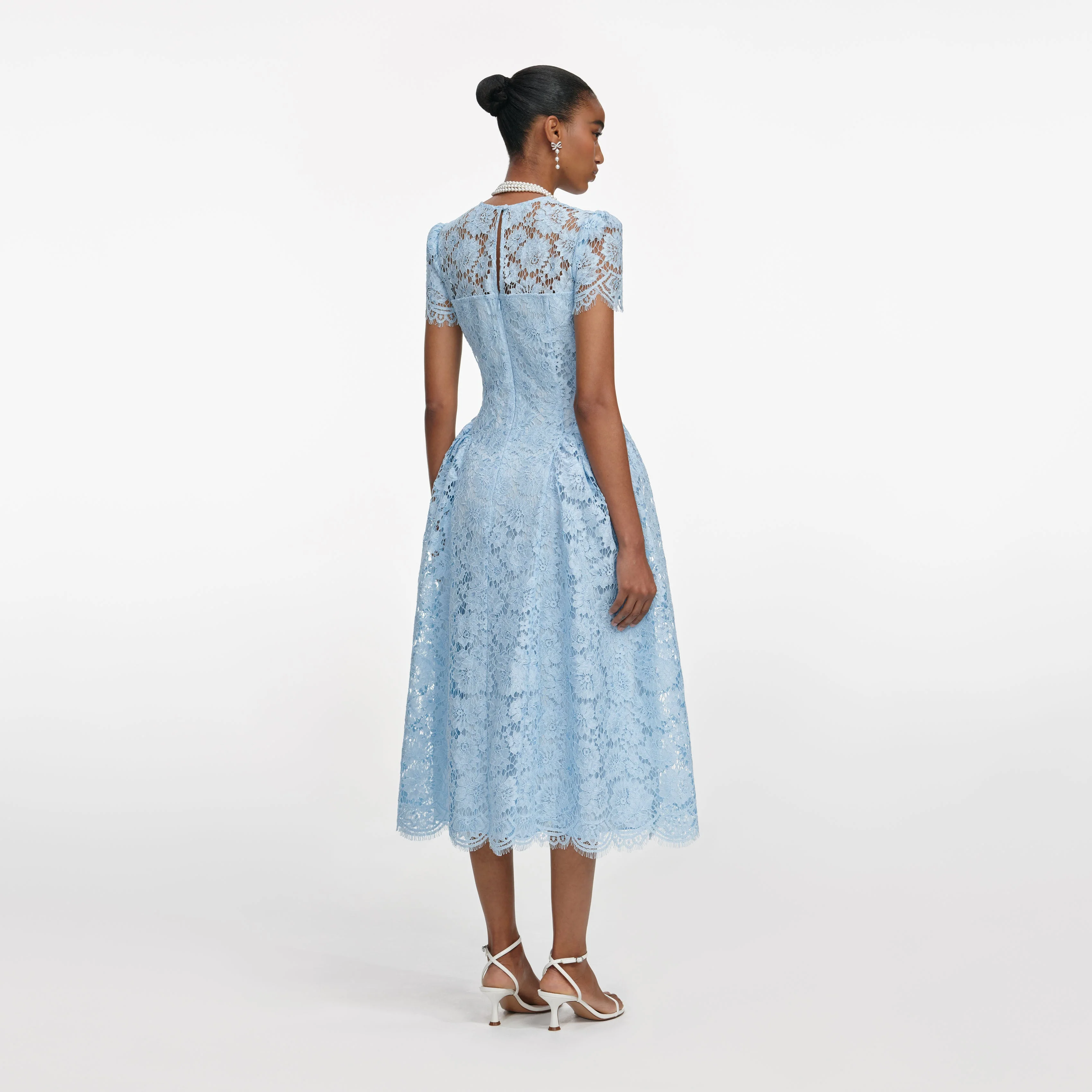 Blue Fine Lace Midi Dress - Image 3
