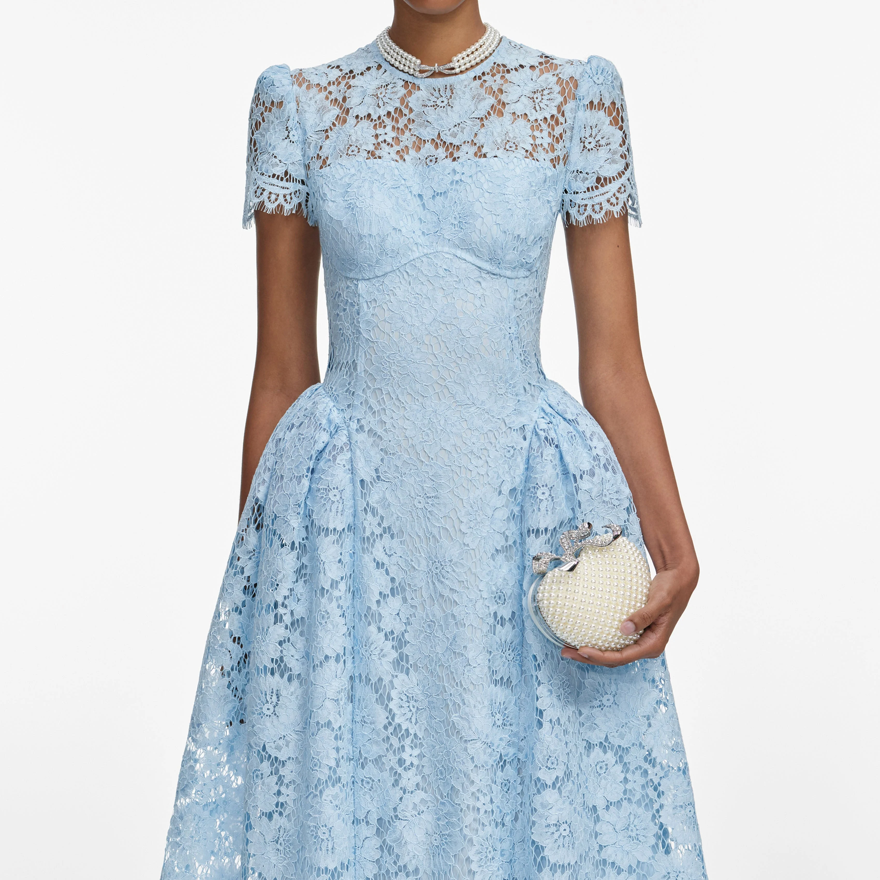 Blue Fine Lace Midi Dress - Image 4