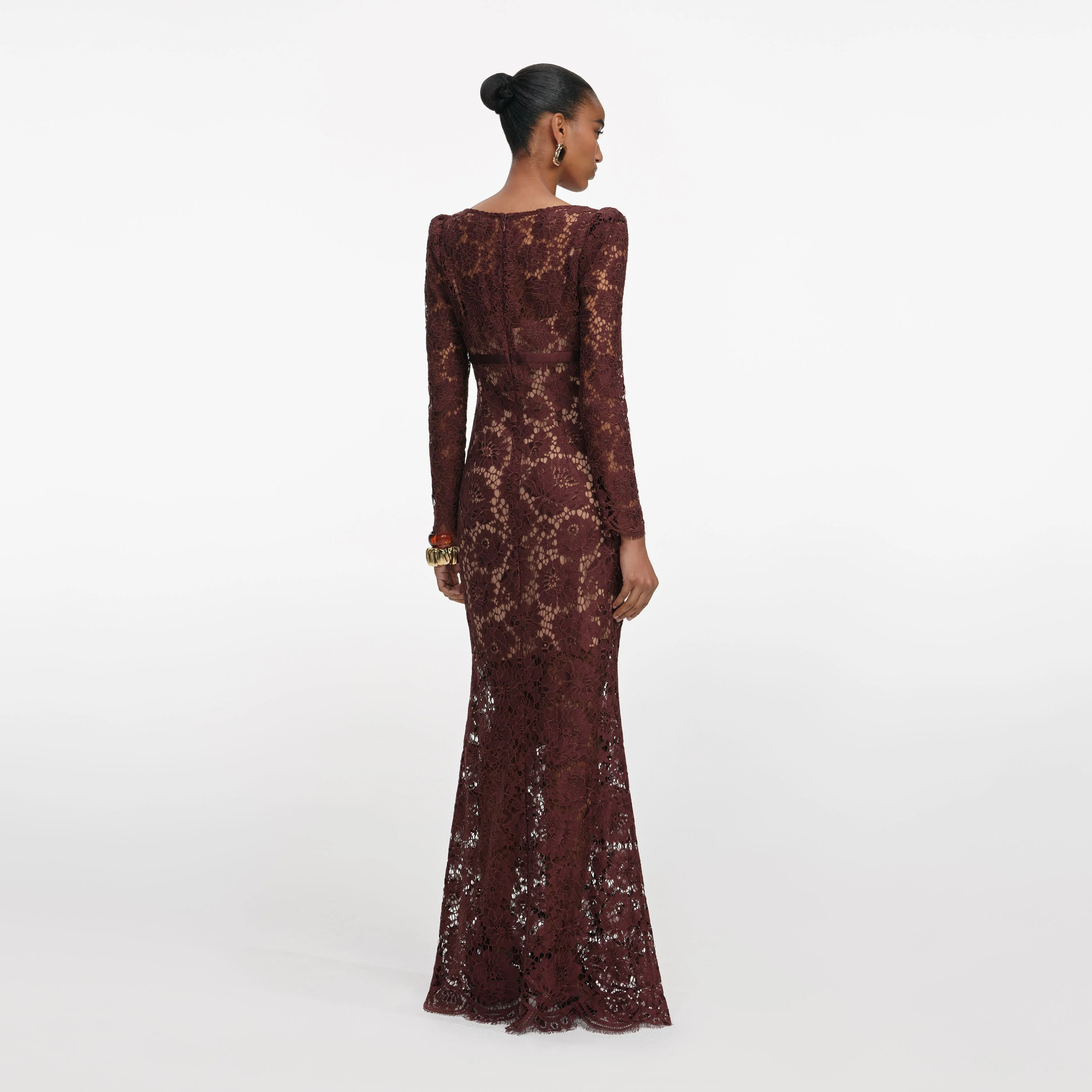 Brown Floral Lace Maxi Dress - Image 3