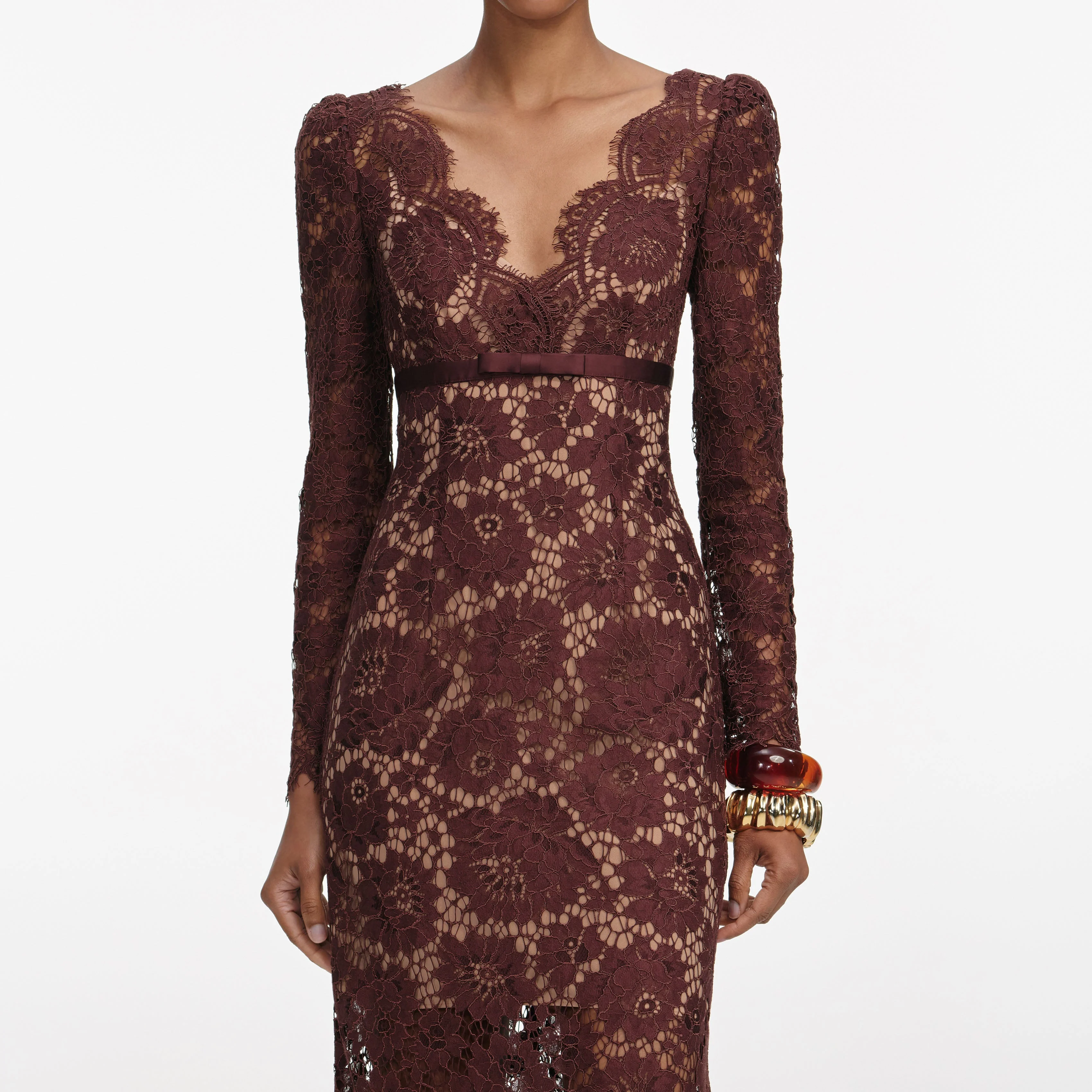 Brown Floral Lace Maxi Dress - Image 4