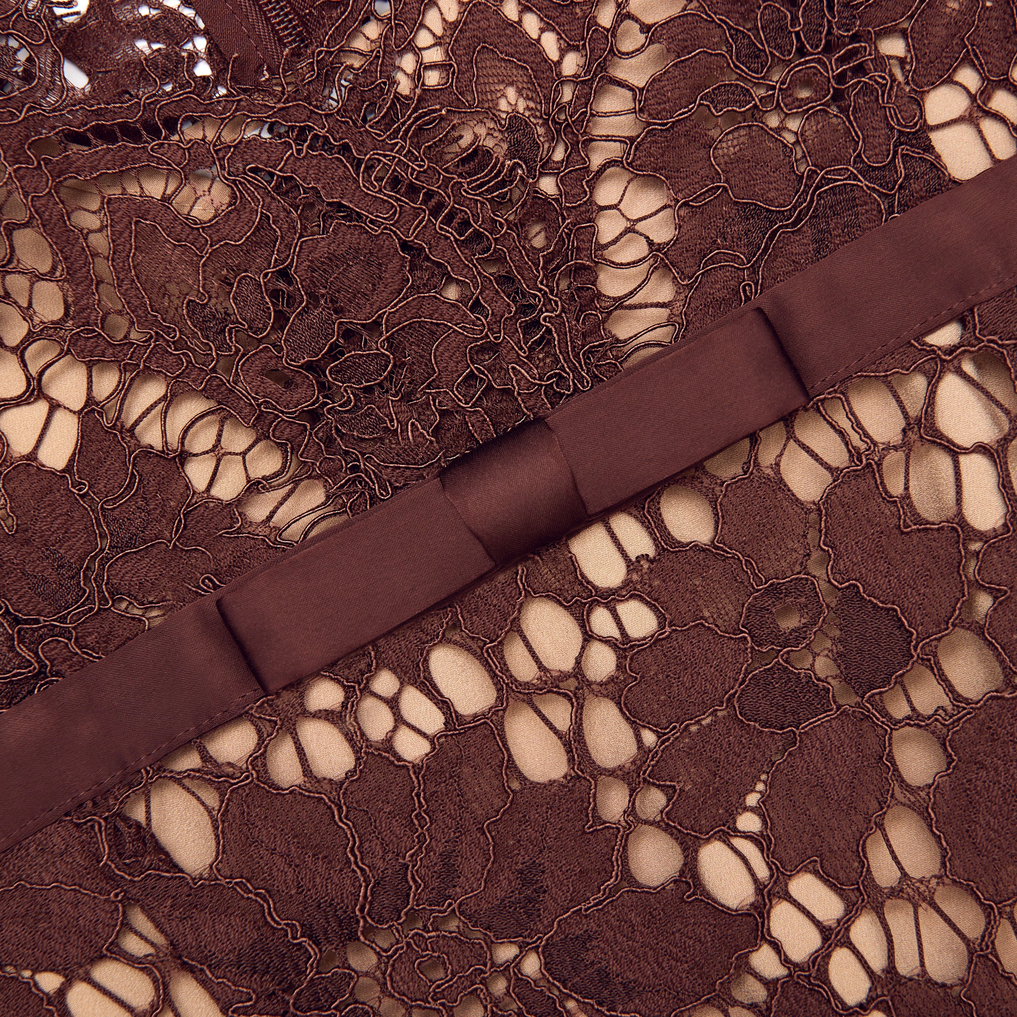 Brown Floral Lace Maxi Dress - Image 5