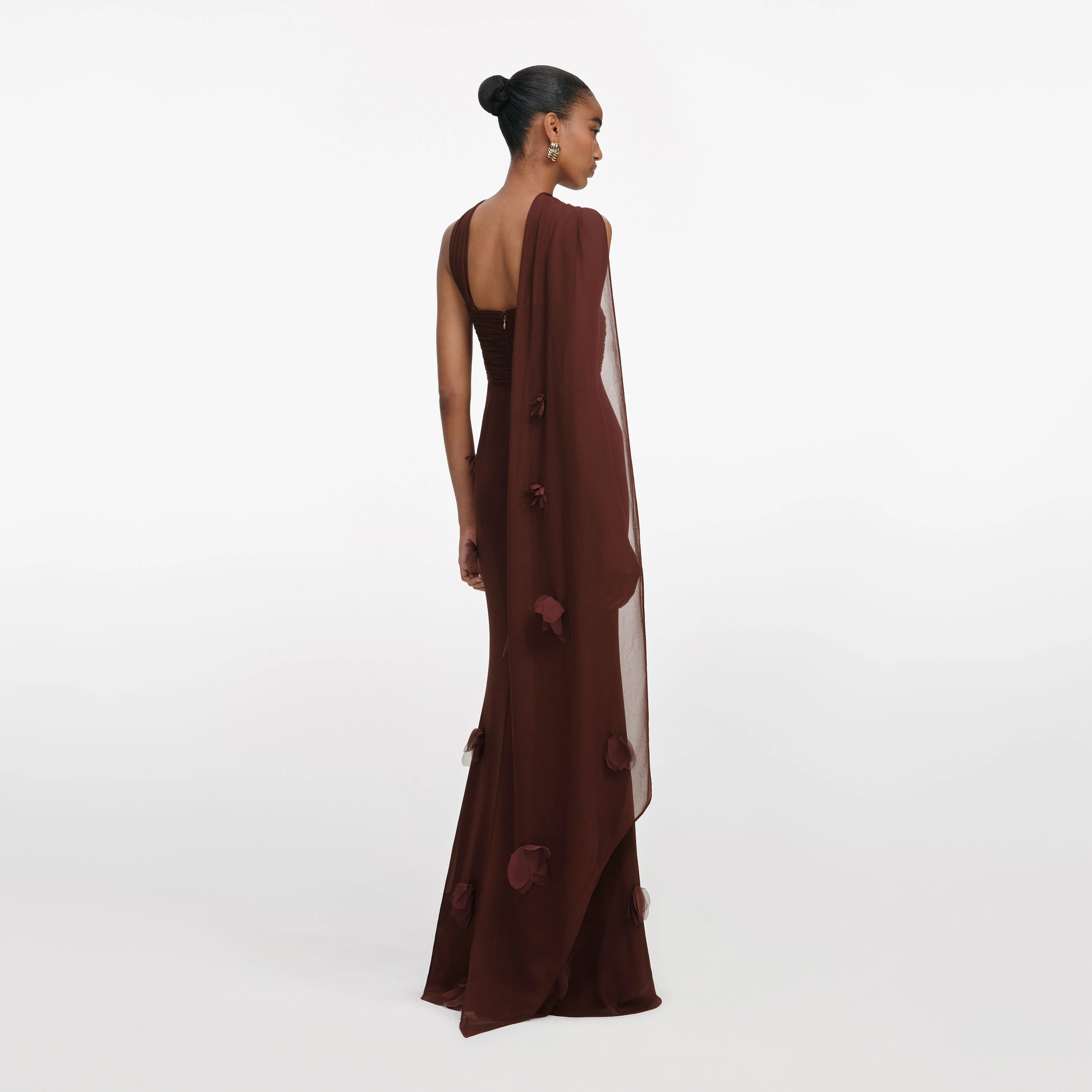 Brown Georgette Flower Maxi Dress - Image 3