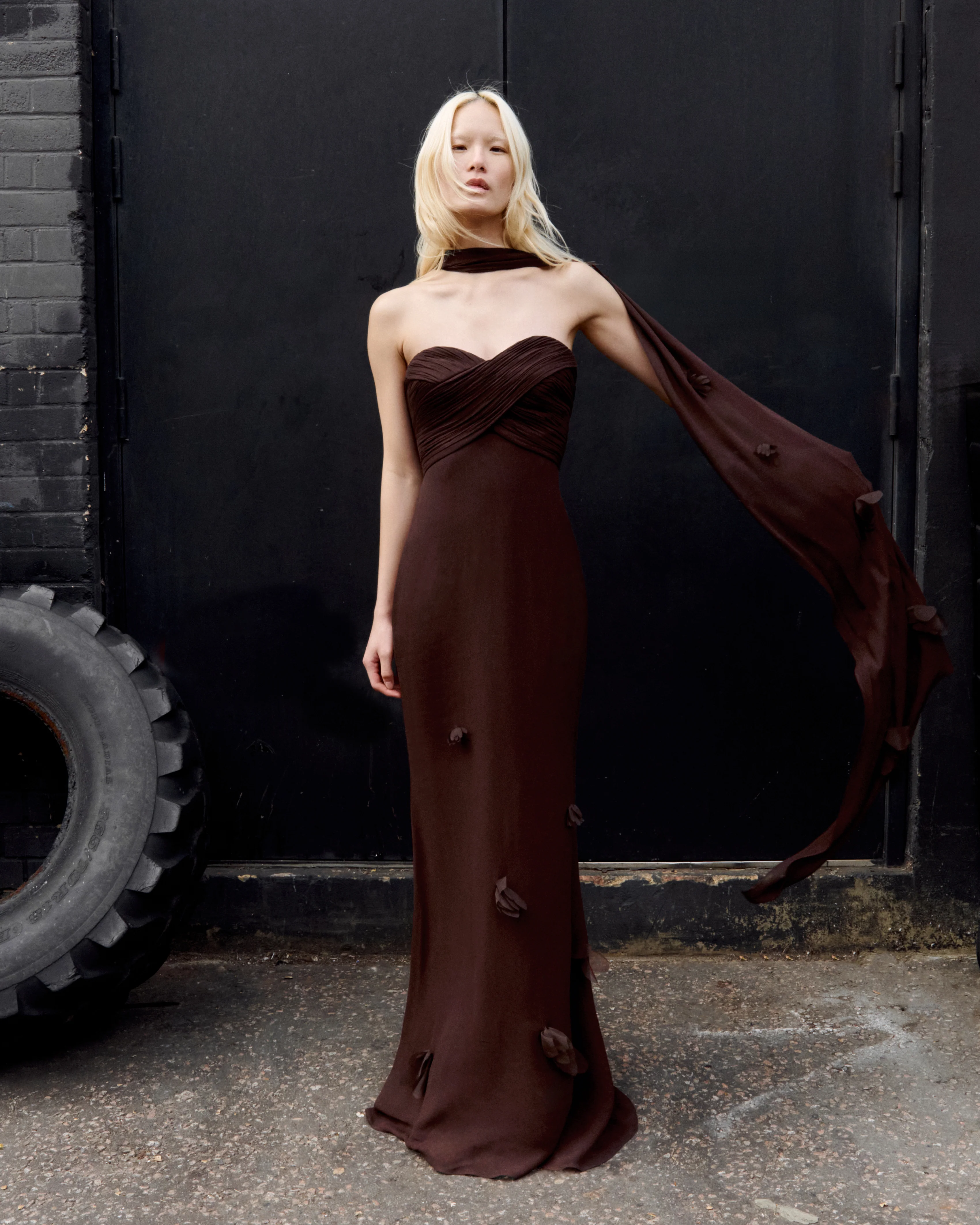 Brown Georgette Flower Maxi Dress - Image 6