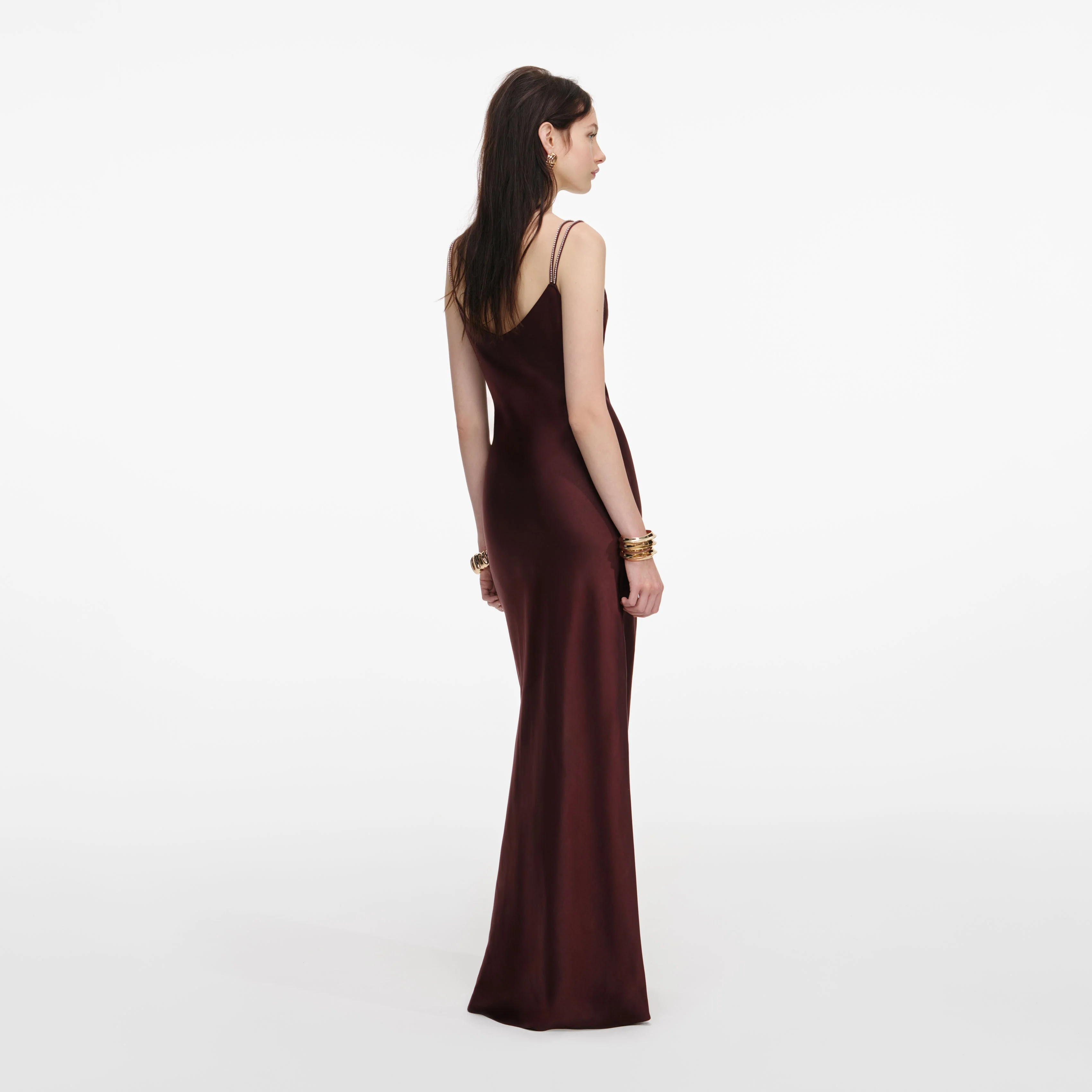 Brown Satin Diamante Maxi Dress - Image 3