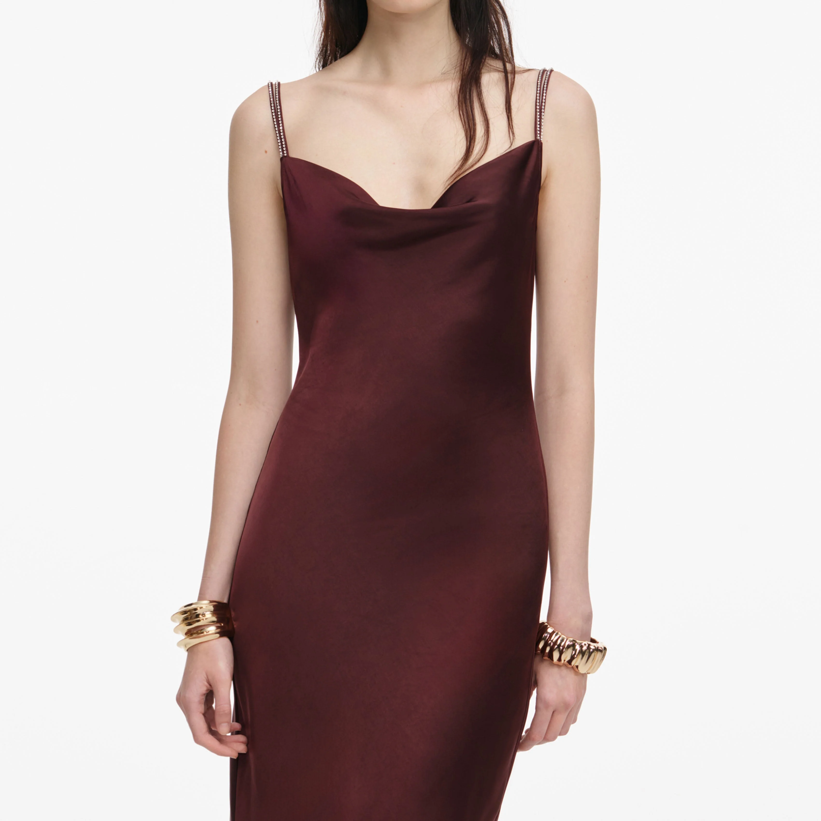 Brown Satin Diamante Maxi Dress - Image 4