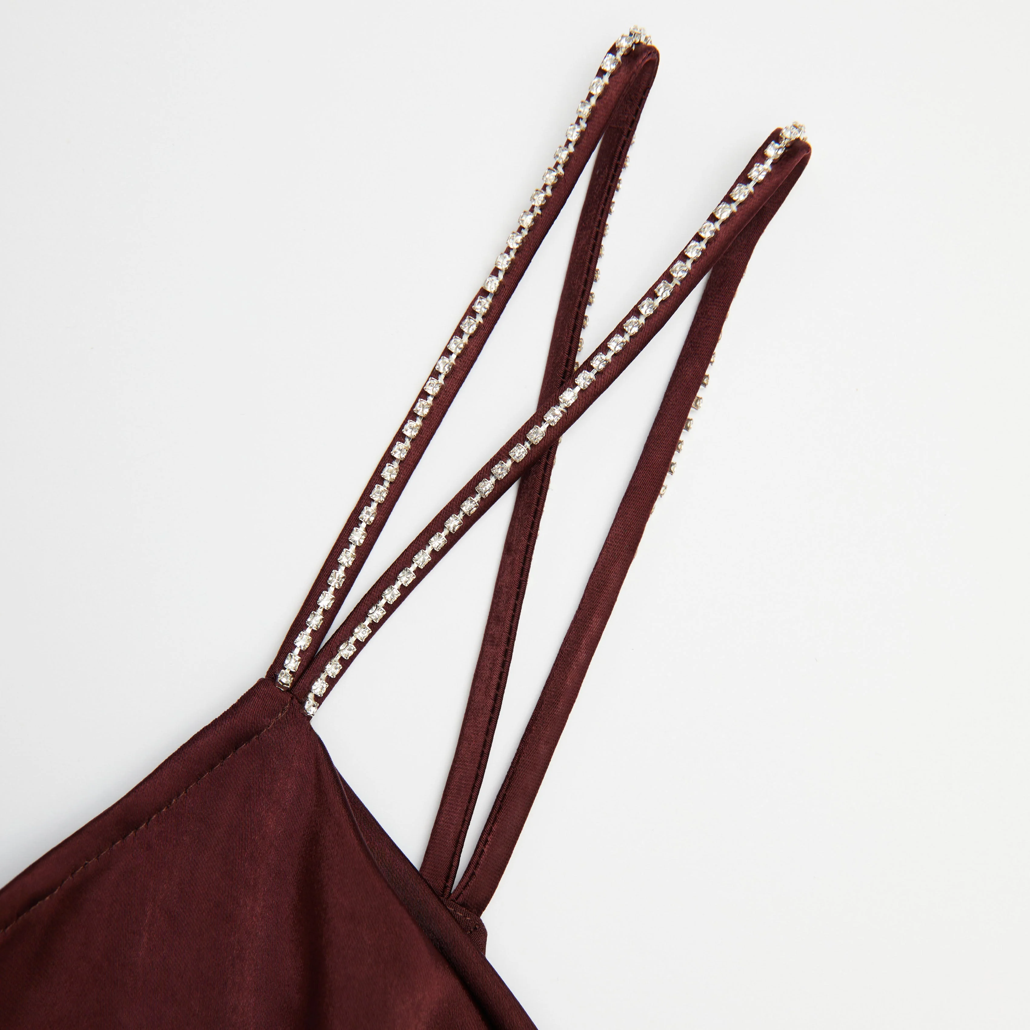Brown Satin Diamante Maxi Dress - Image 5