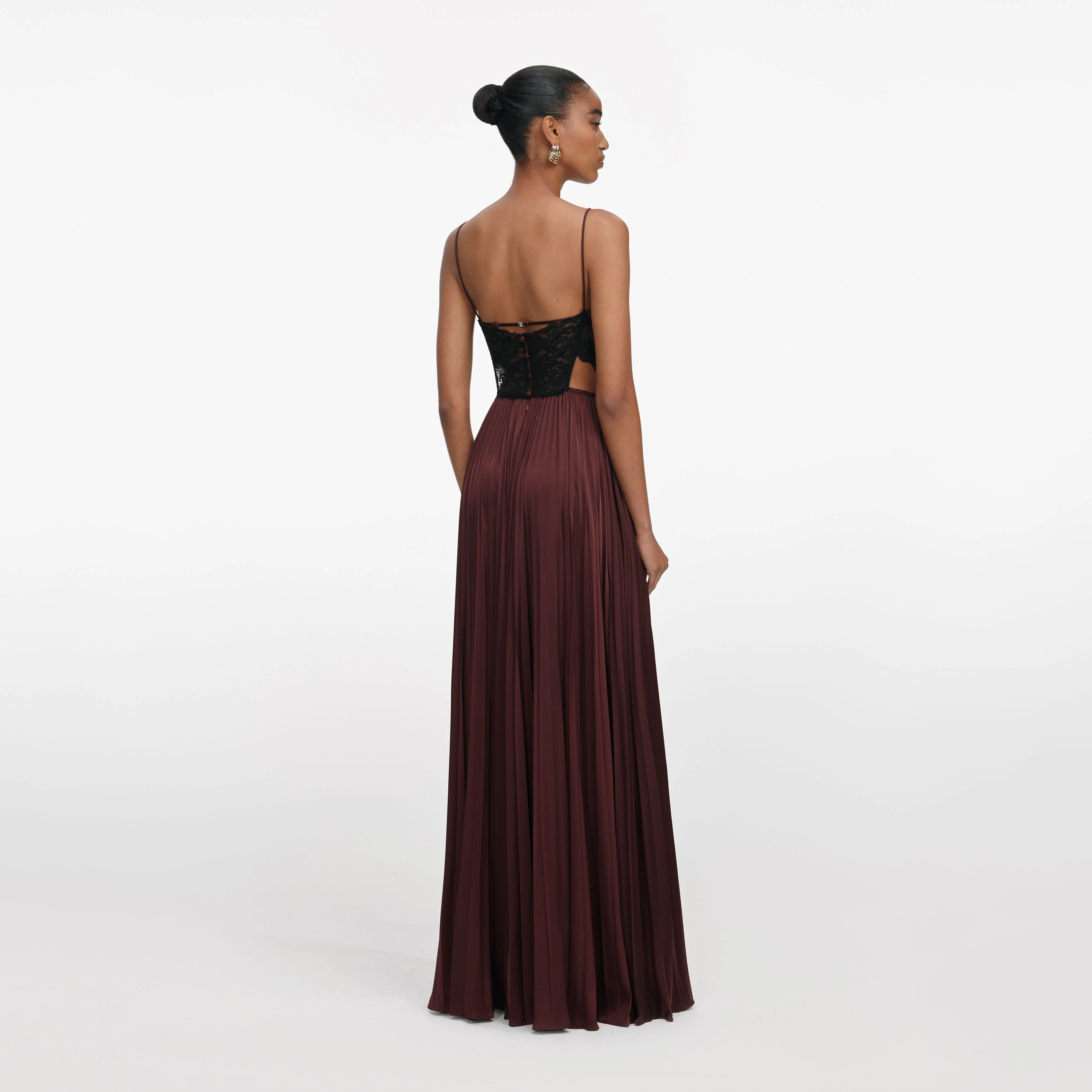 Brown Satin Lace Maxi Dress - Image 3