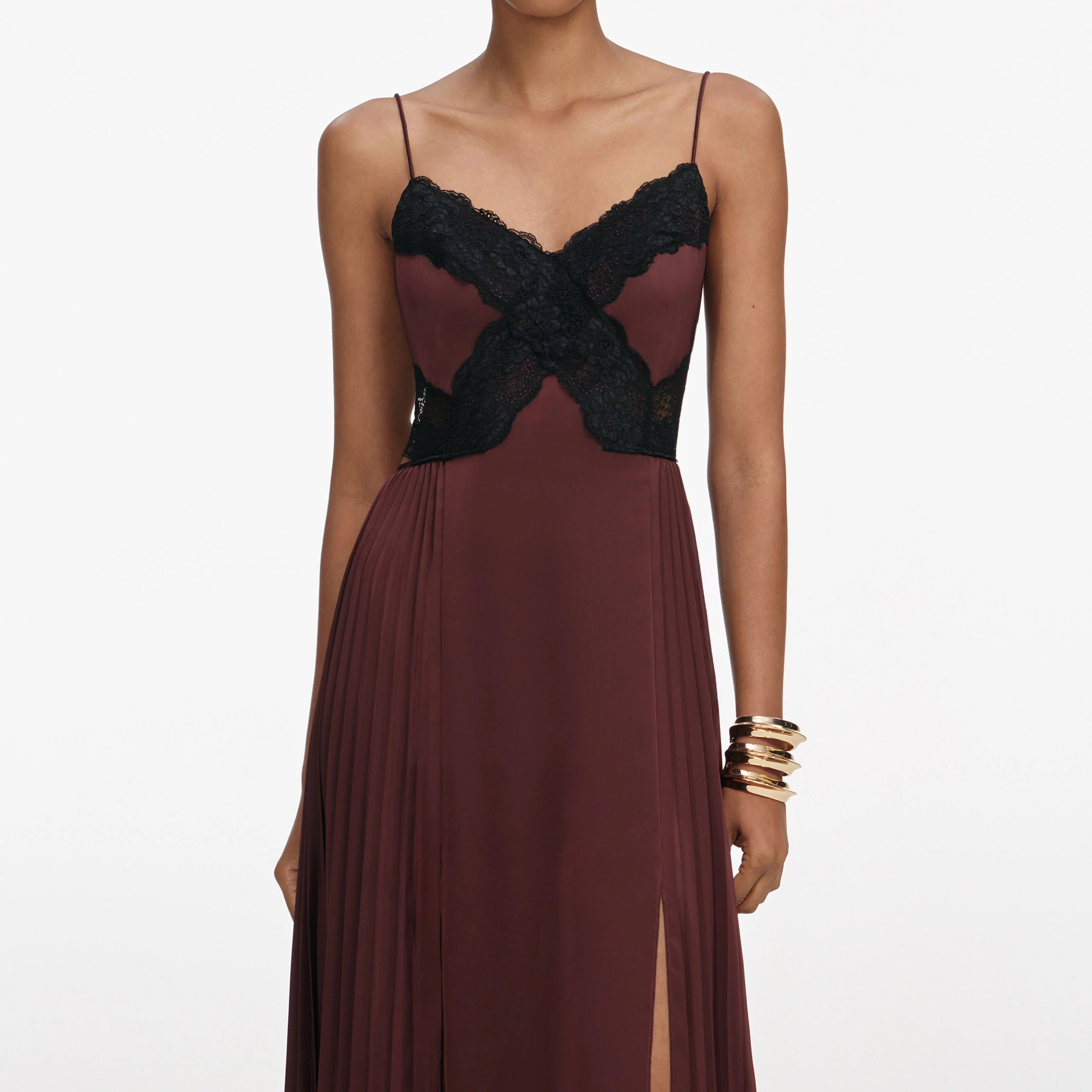 Brown Satin Lace Maxi Dress - Image 4